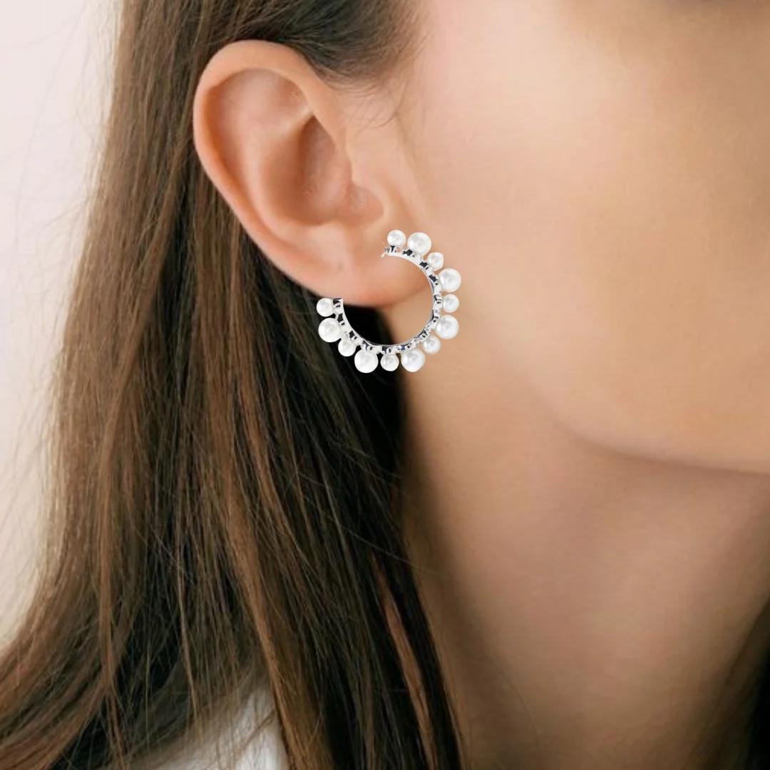Pearls Galore Hoops Silver - Image 5
