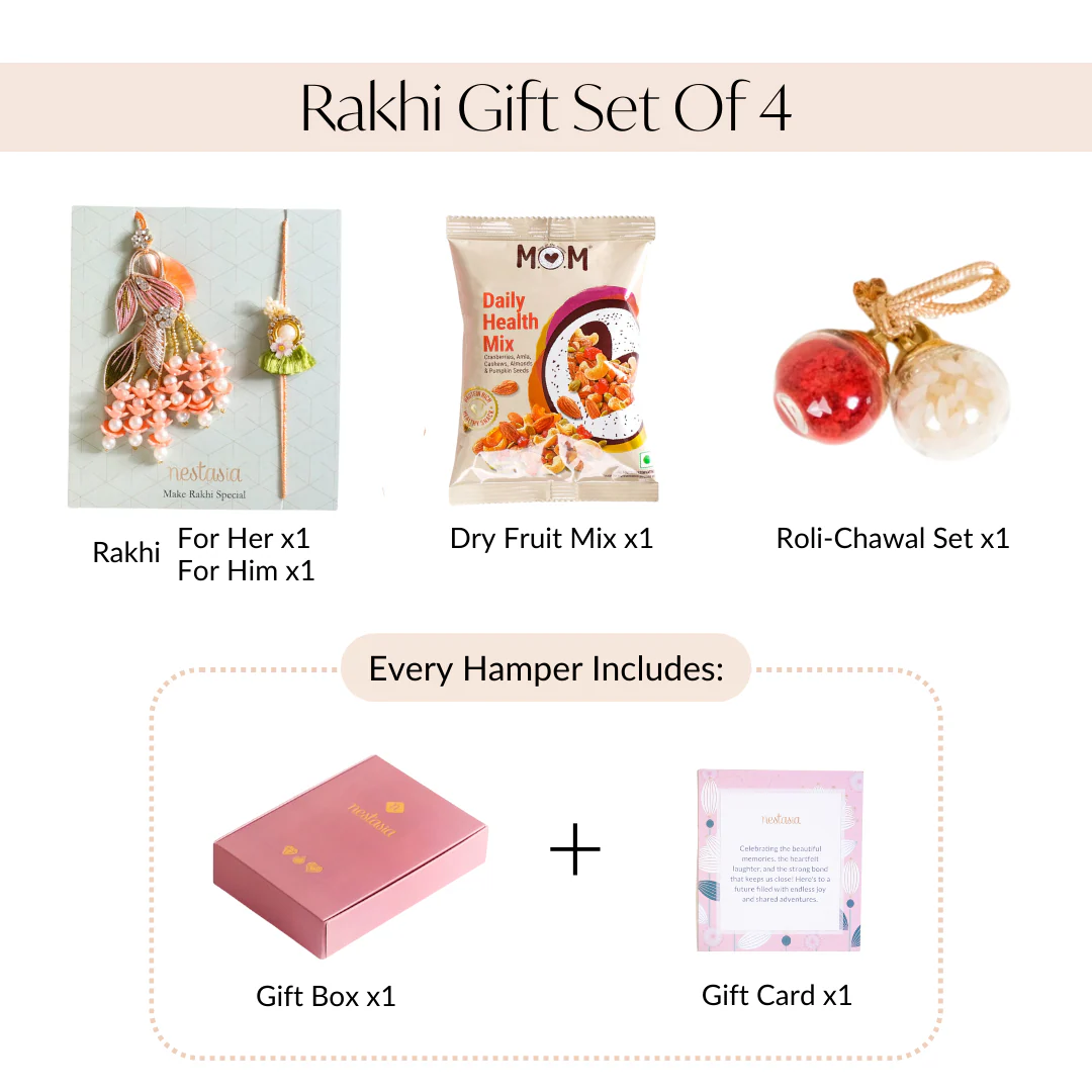 Pearly Peach Rakhi Lumba Hamper Set Of 4 With Gift Box - Image 6