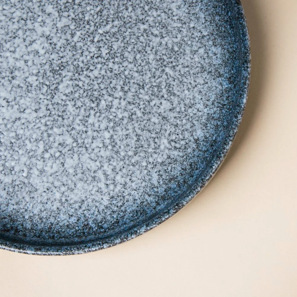 Pebble Glazed Snack Plate Blue White 8 Inch - Image 5