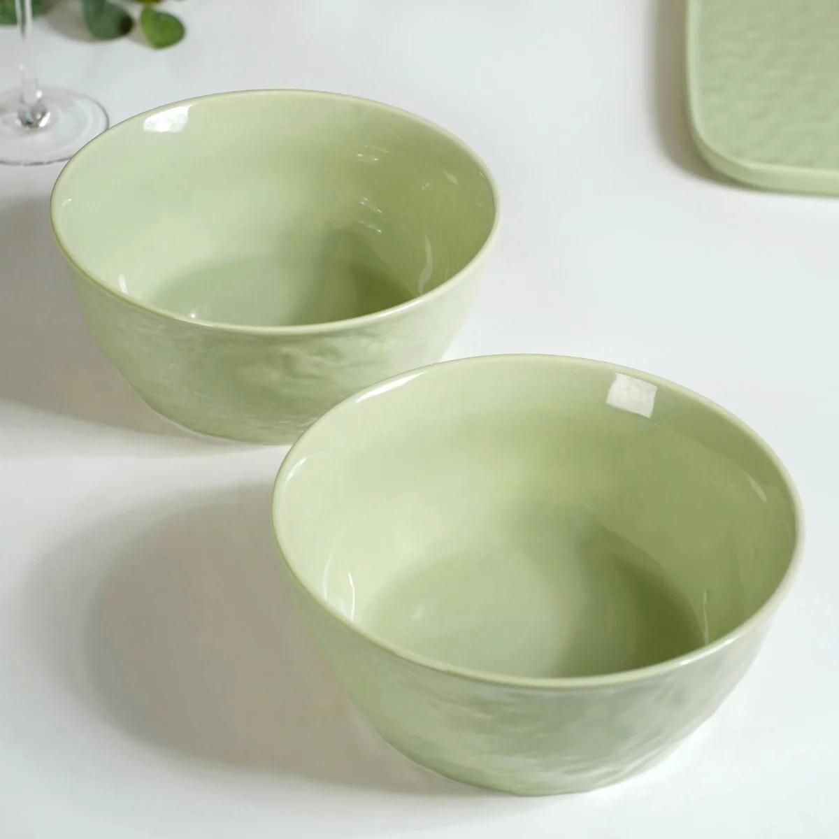 Pebble Textured Serving Bowl Sage Green Set Of 2 1900ml