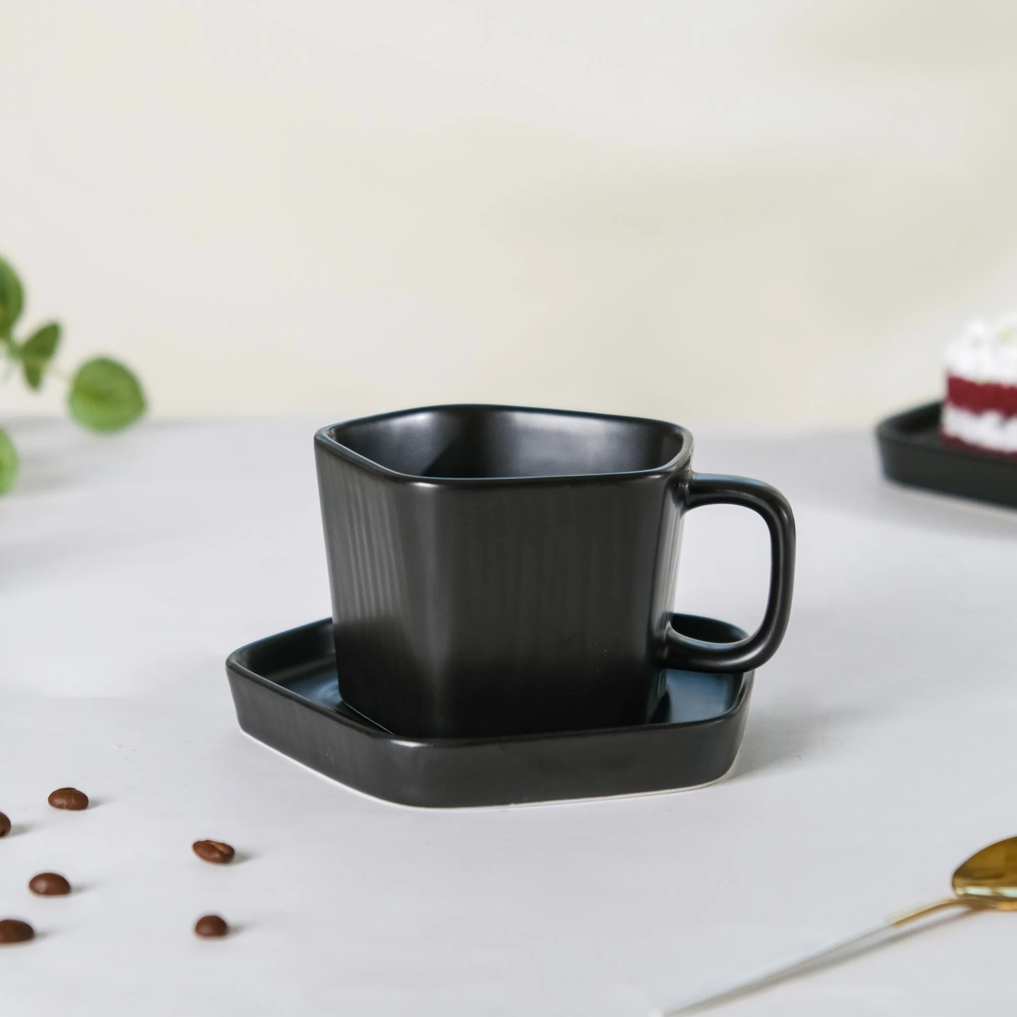 Pentagon Mug with Saucer Black - Image 3