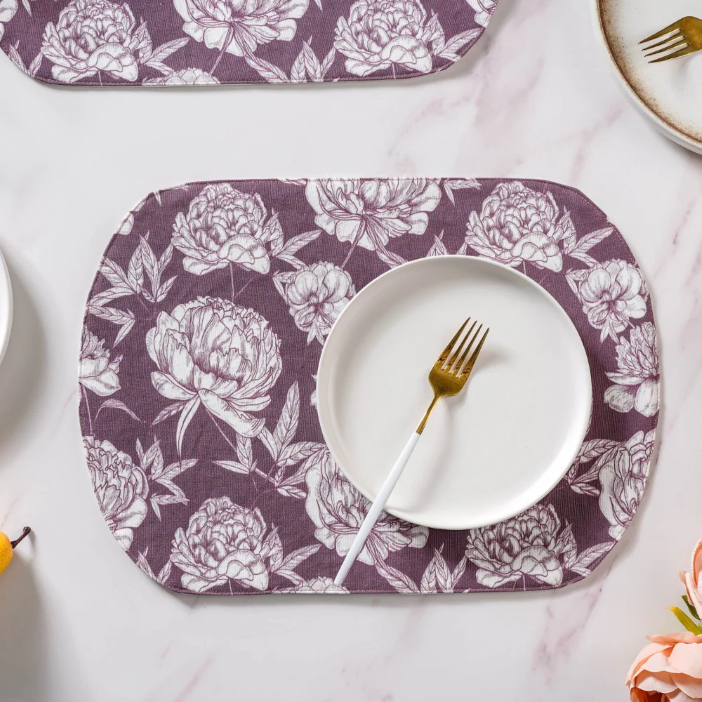 Peony Purple Printed Cotton Table Mat Set Of 6 - Image 7