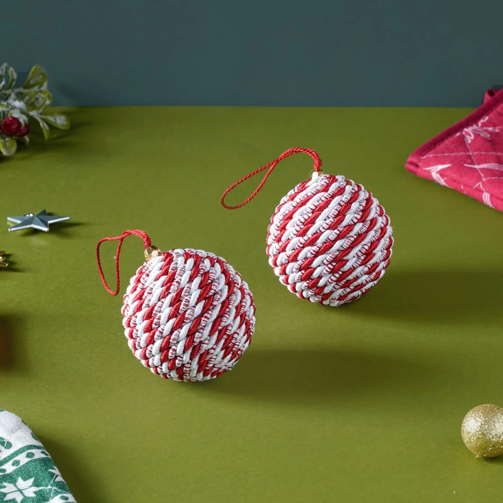 Peppermint Round Candy Bauble Set Of 2 - Image 2