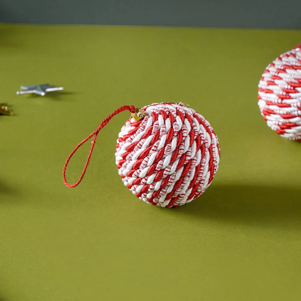 Peppermint Round Candy Bauble Set Of 2 - Image 3