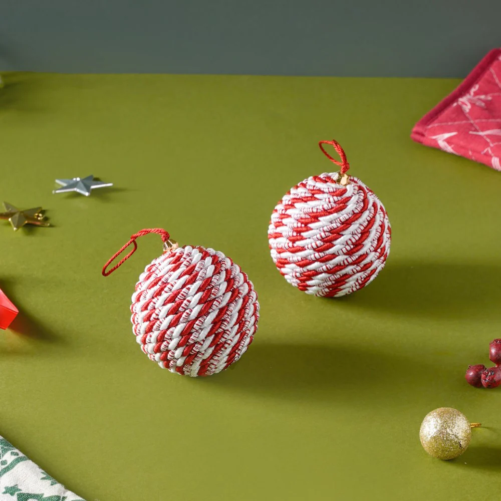 Peppermint Round Candy Bauble Set Of 2 - Image 5