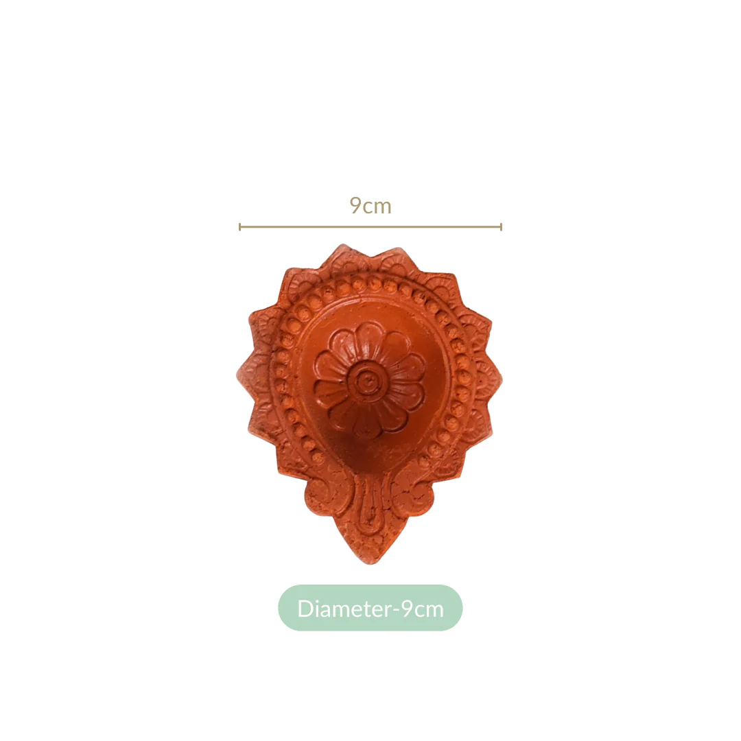 Petal Bordered Pure Terracotta Diyas Set Of 48 - Image 4