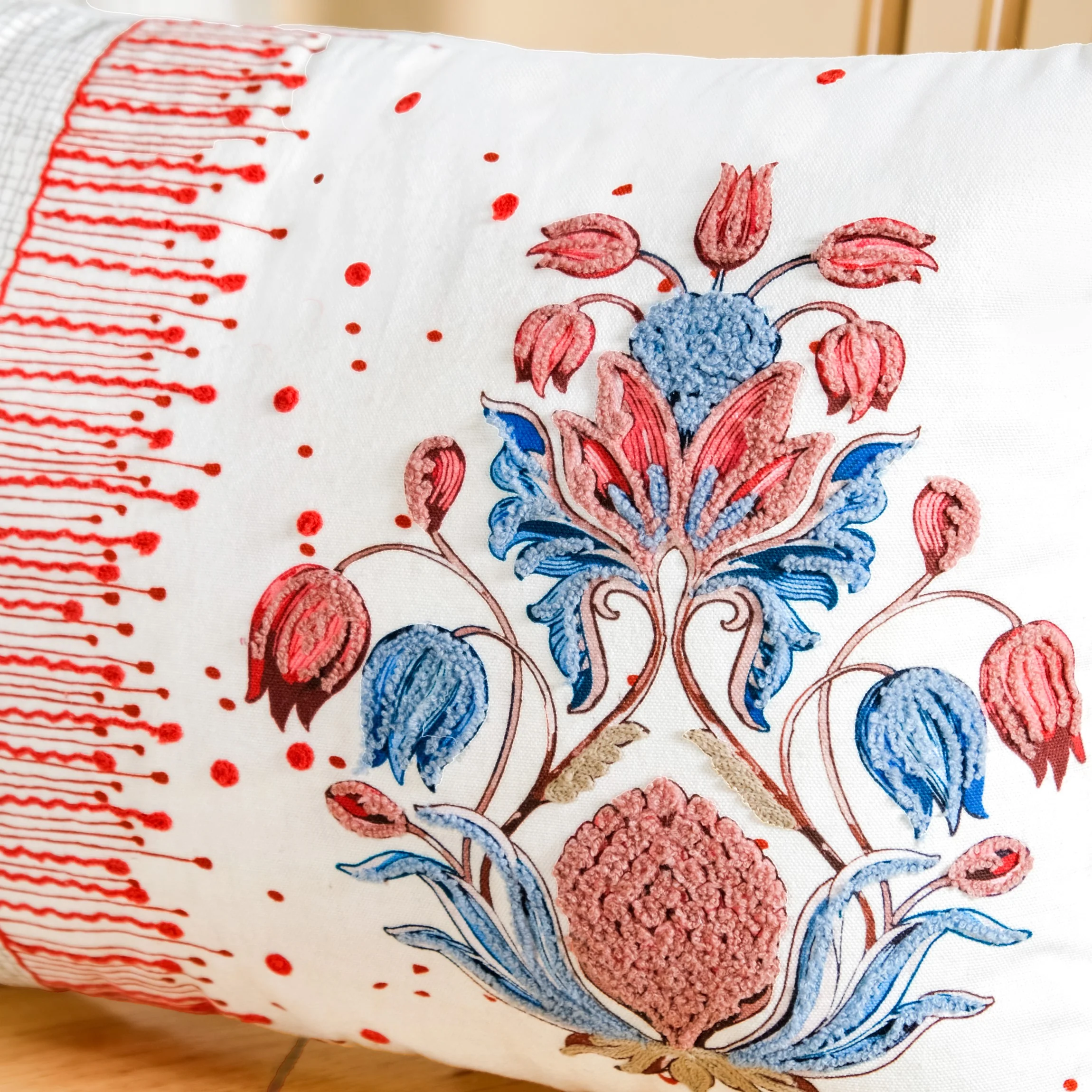 Petal Crest Embroidered Cotton Cushion Cover 50x36cm - Image 2