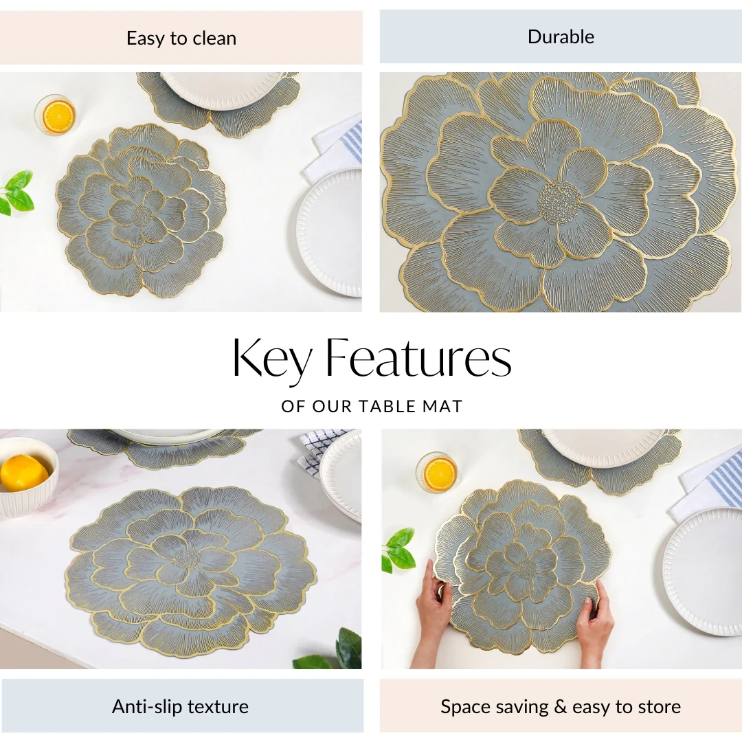 Petal Perfection Placemats Grey Gold Set Of 6 - Image 5