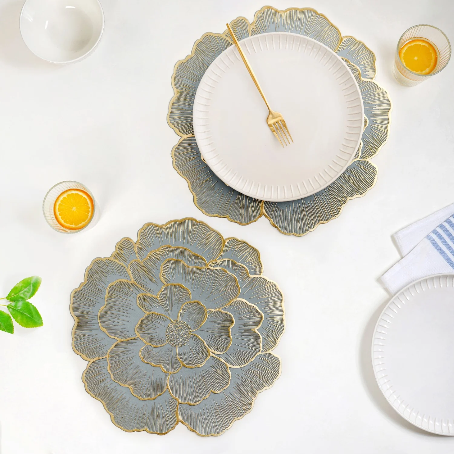 Petal Perfection Placemats Grey Gold Set Of 6 - Image 8