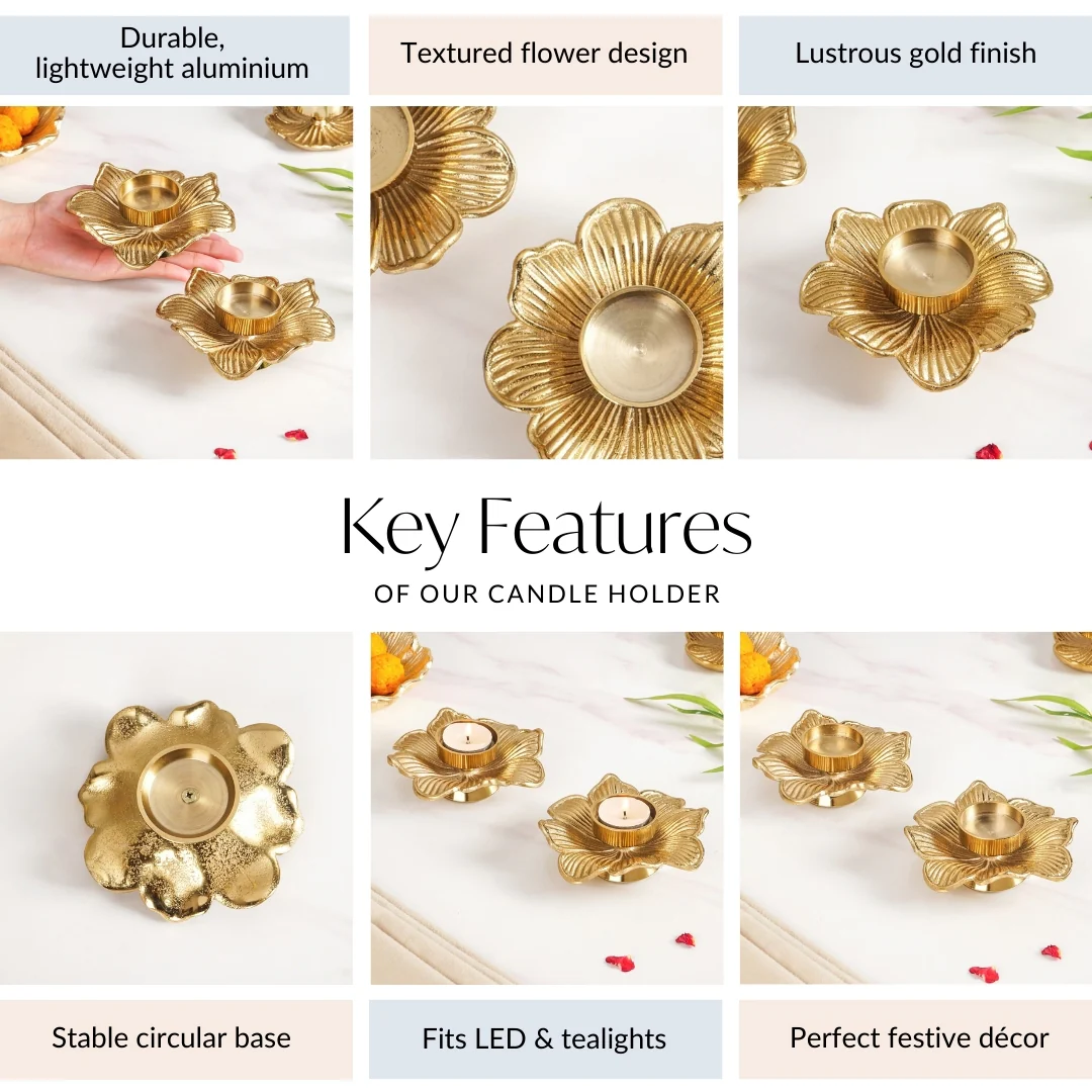 Petal Radiance Aluminium Tealight Candle Holder Set Of 2 In Festive Gift Box - Image 5