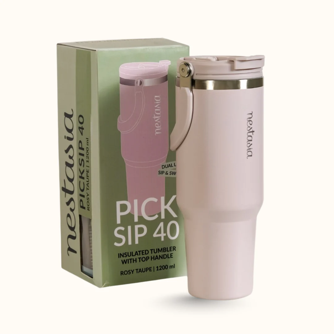 PickSip 40 Insulated Tumbler Bottle With Top Handle Rosy Taupe 1200ml - Image 10
