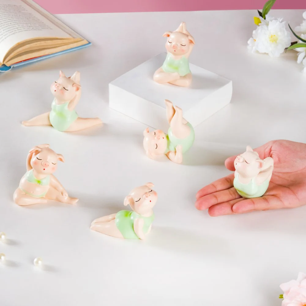 Piggy Miniature Decor Yoga Showpiece Set Of 6 - Image 2