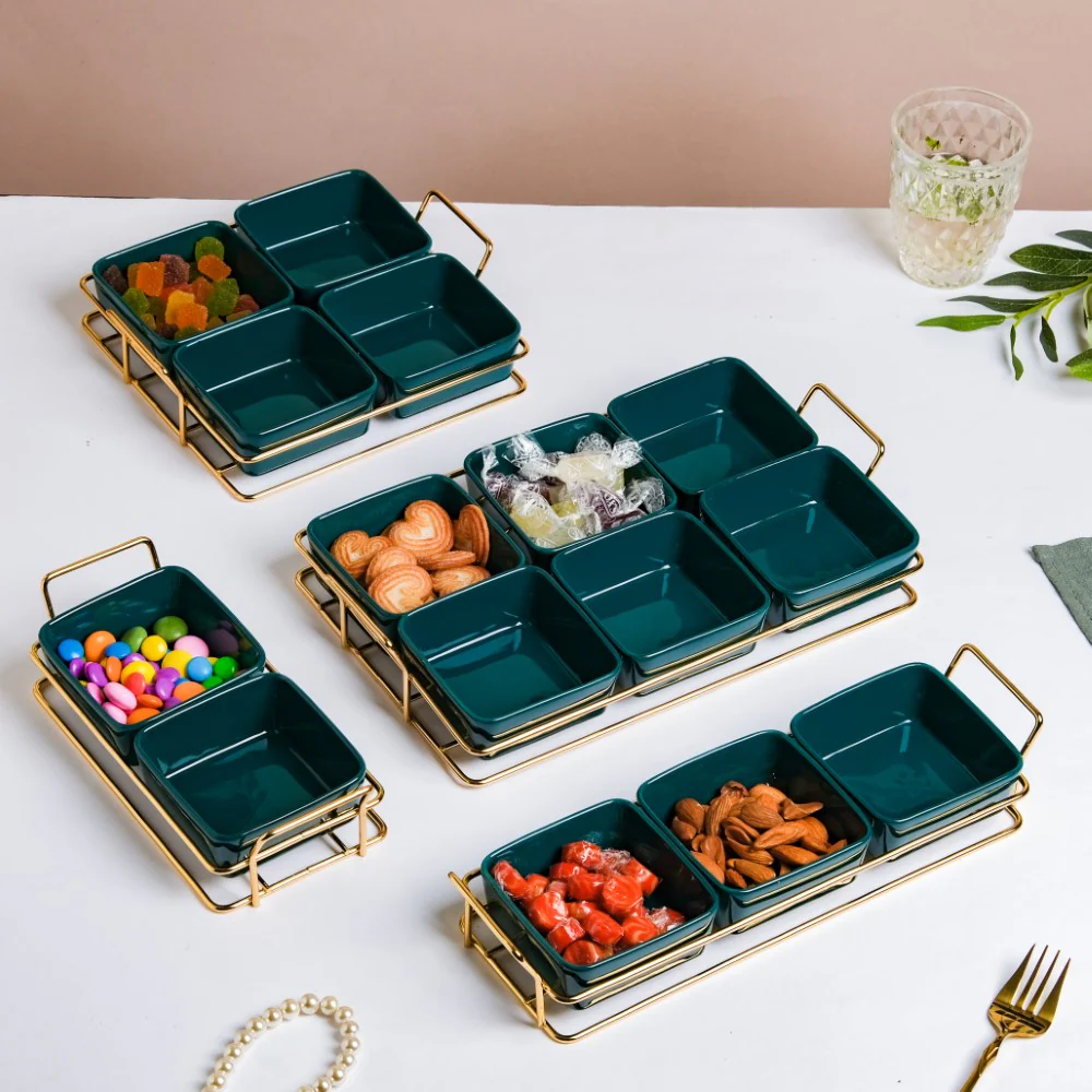 Pine Green Glossy Ceramic Bowls And Tray Set Of 7 200ml - Image 11