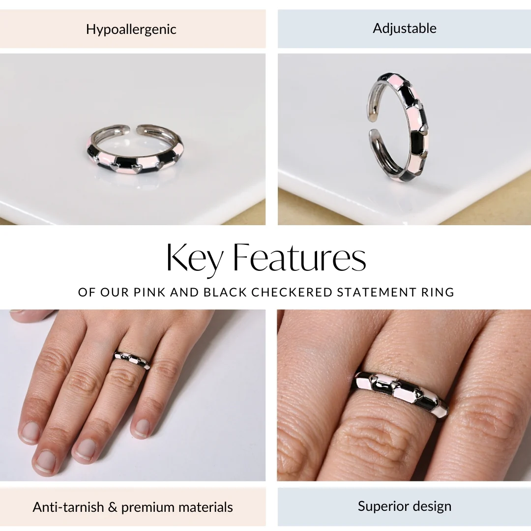 Pink And Black Checkered Statement Ring - Image 4