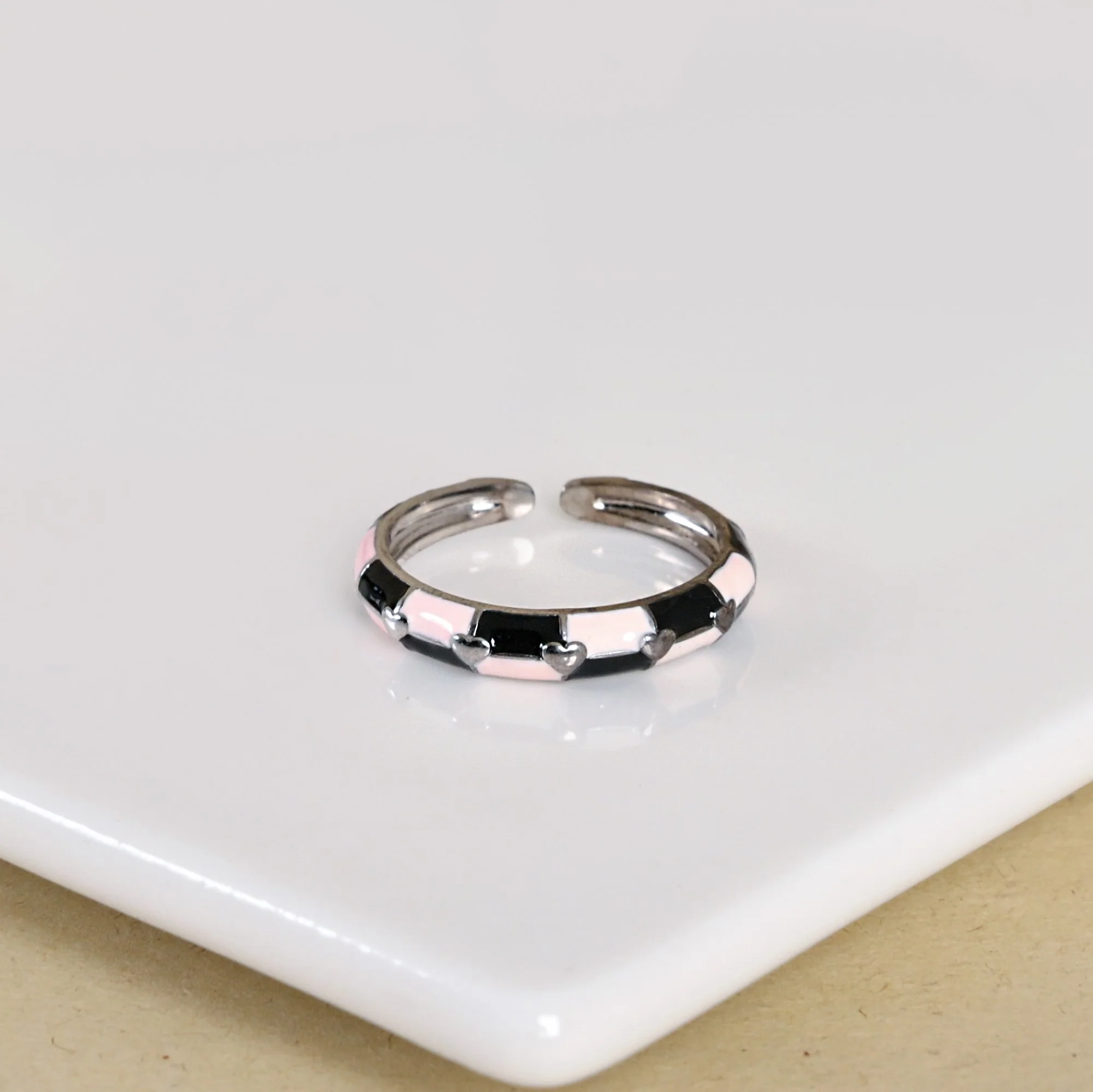 Pink And Black Checkered Statement Ring - Image 5