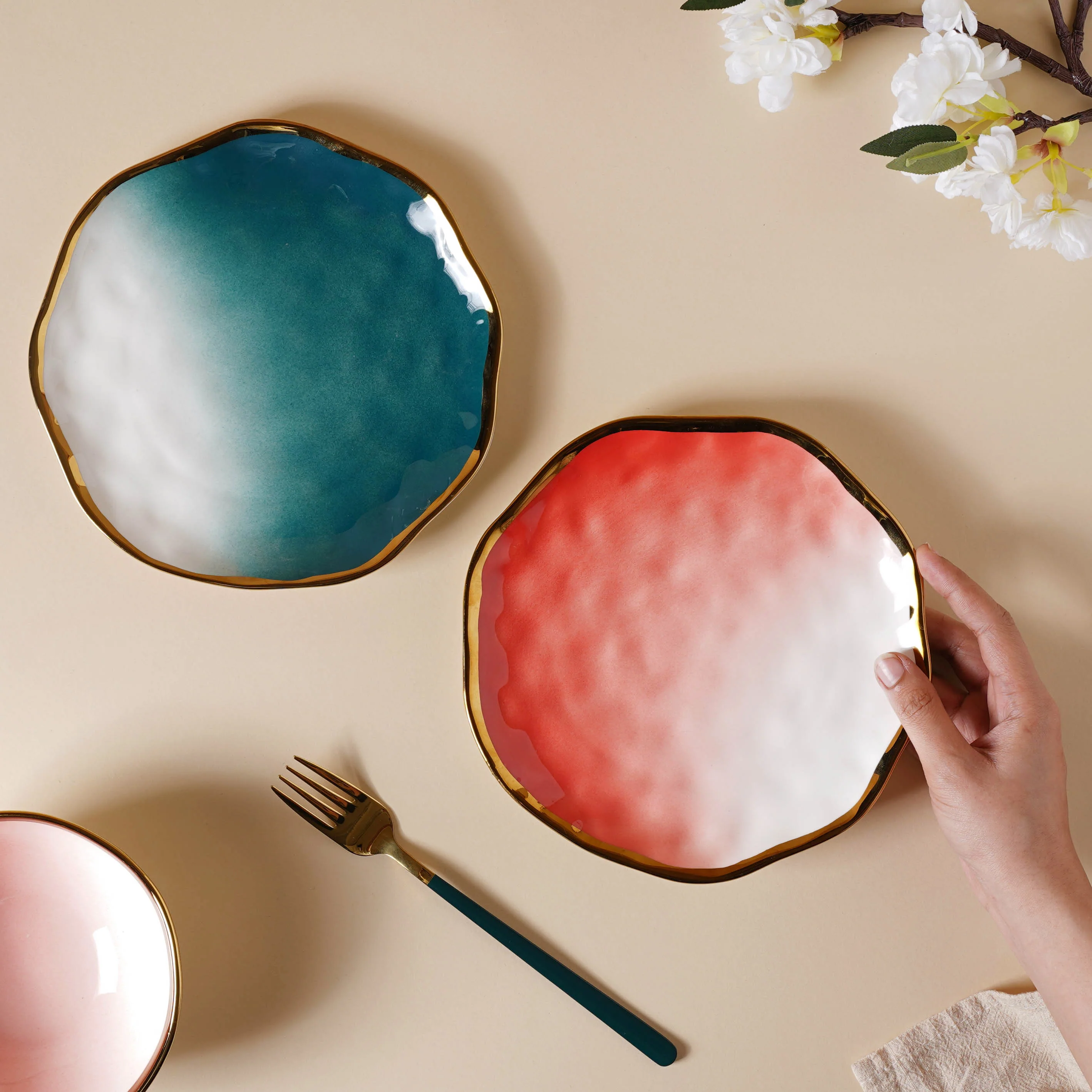 Pink and Green Ombre 22 Piece Dinner Set For 6 - Image 10