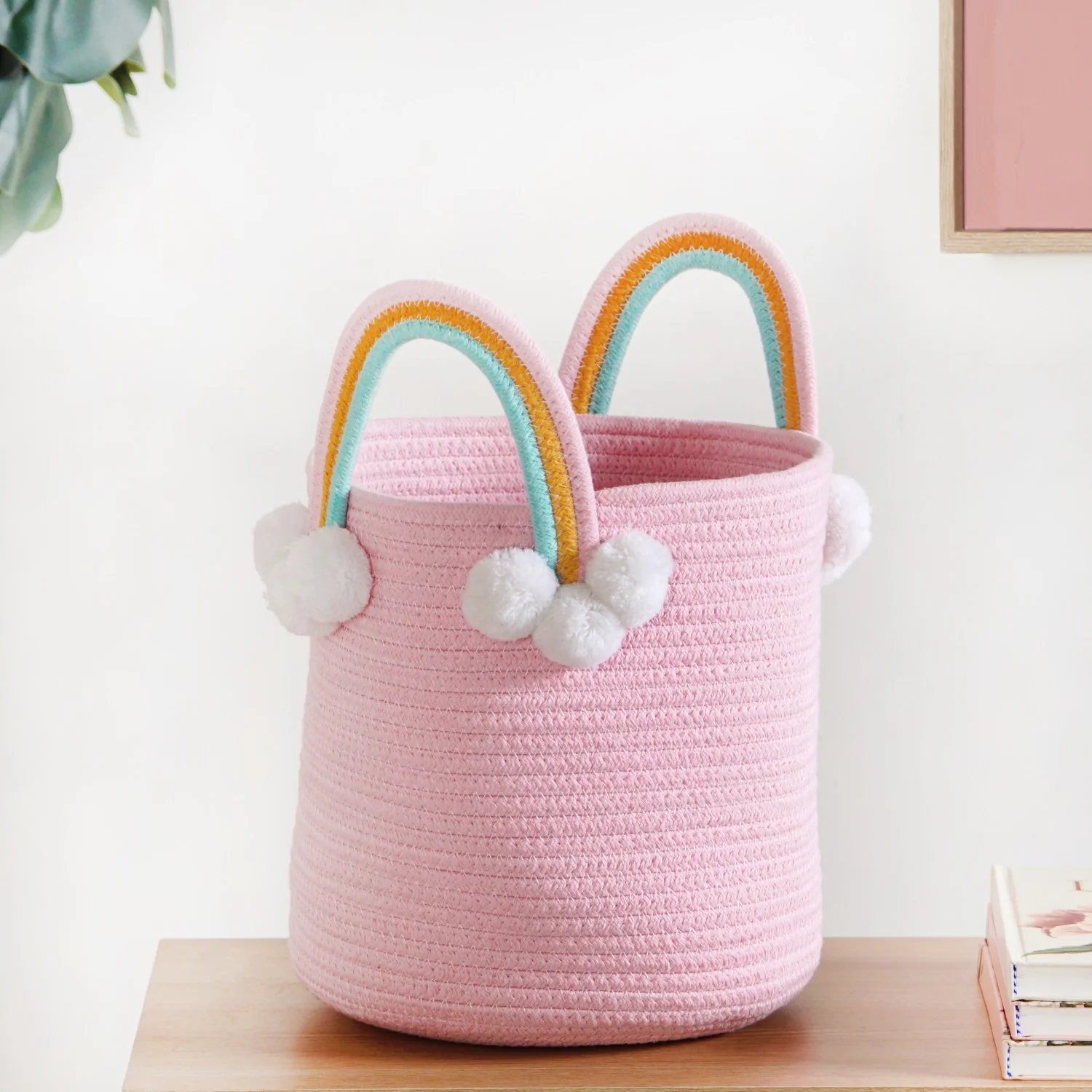 Pink Basket With Rainbow Handles 26cm - Image 2