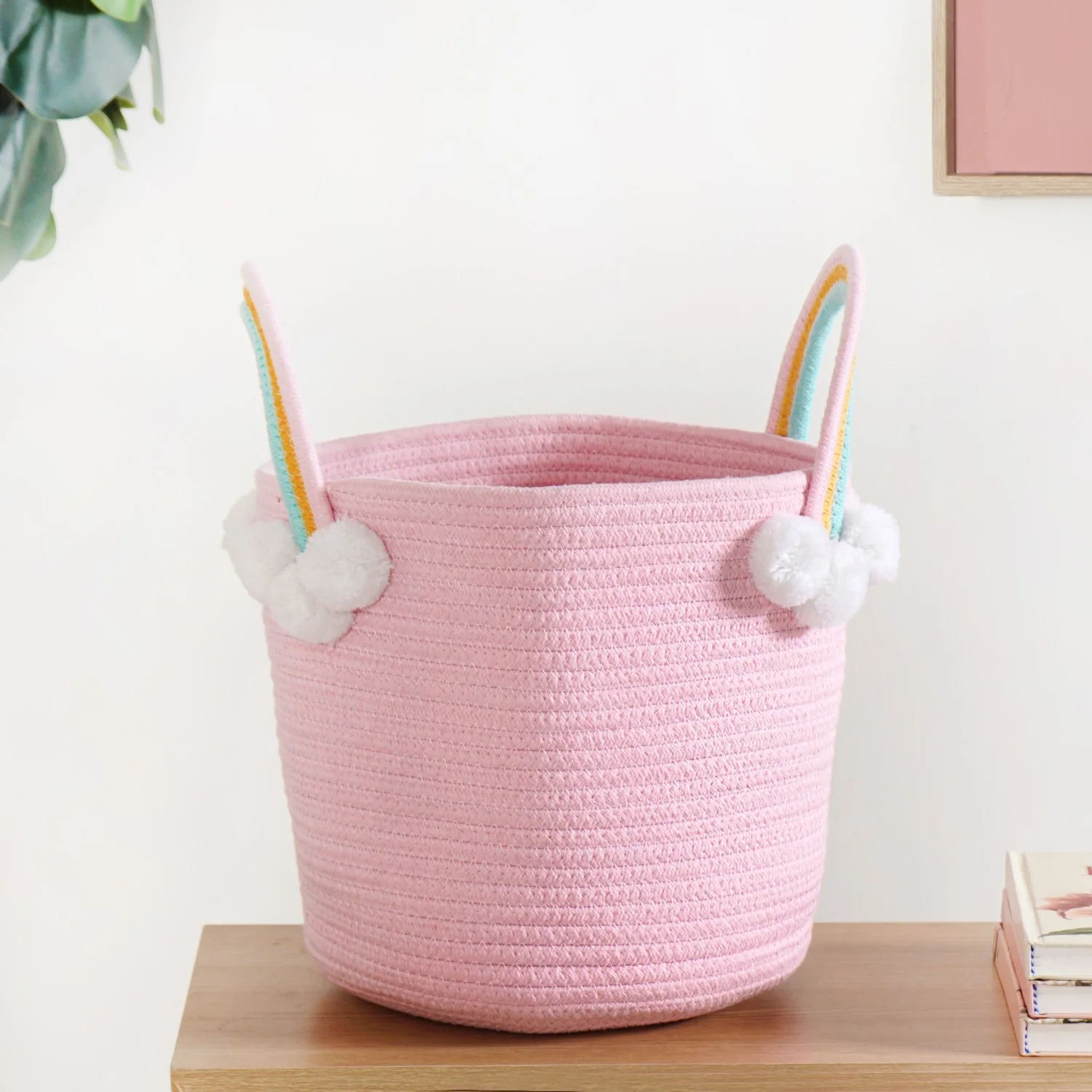Pink Basket With Rainbow Handles 26cm - Image 8