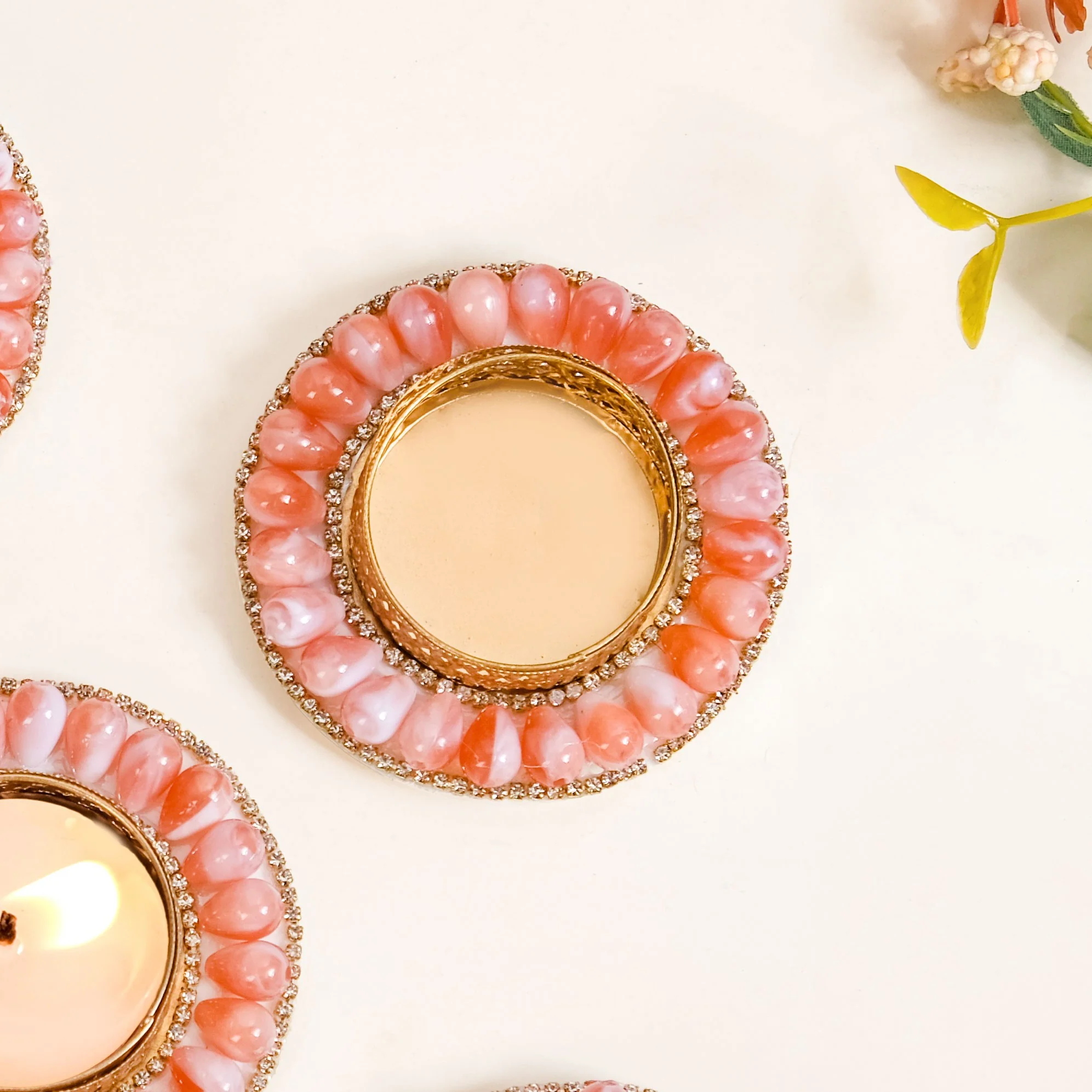 Pink Beaded Tea Light Candle Holders Set Of 6 - Image 3