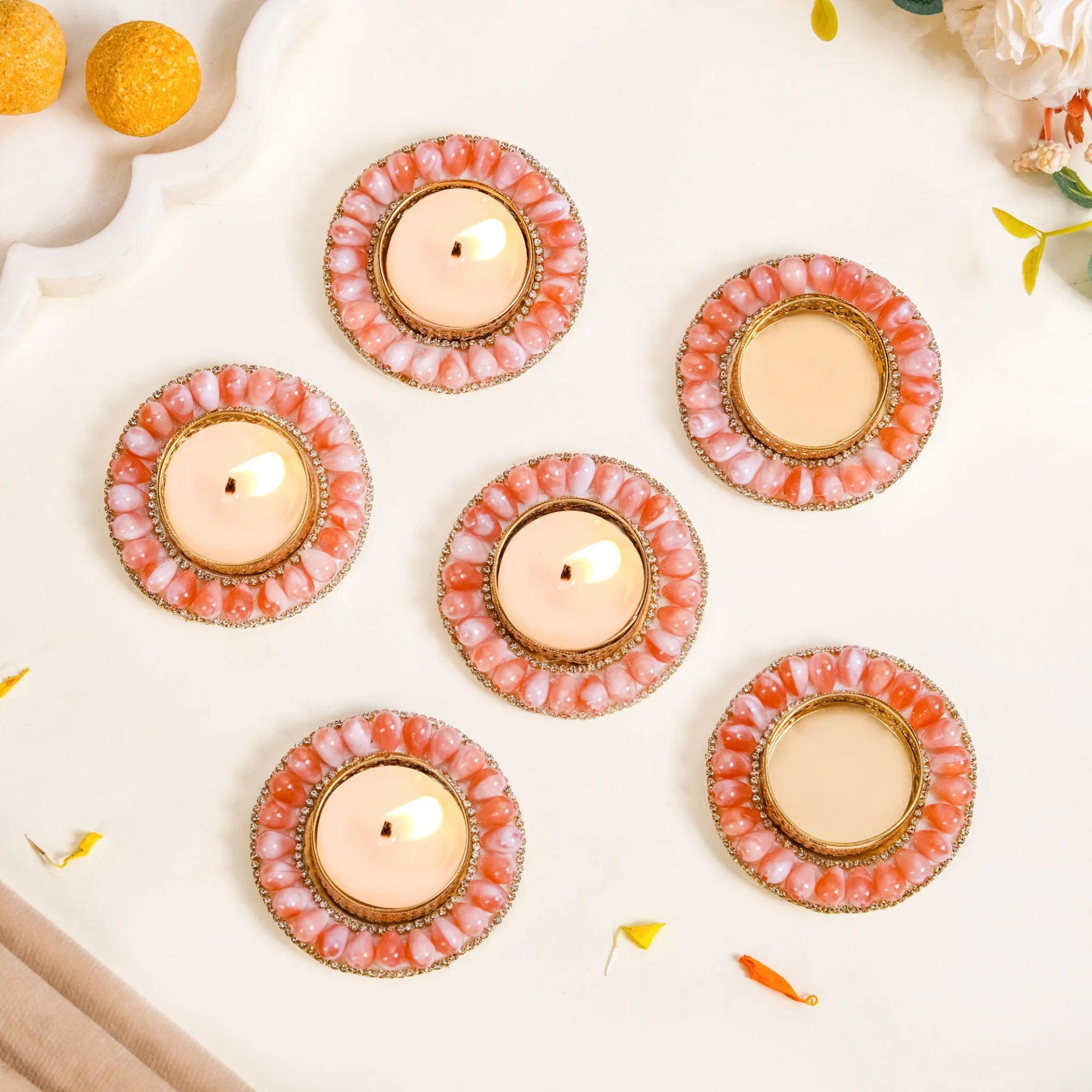 Pink Beaded Tea Light Candle Holders Set Of 6 - Image 7