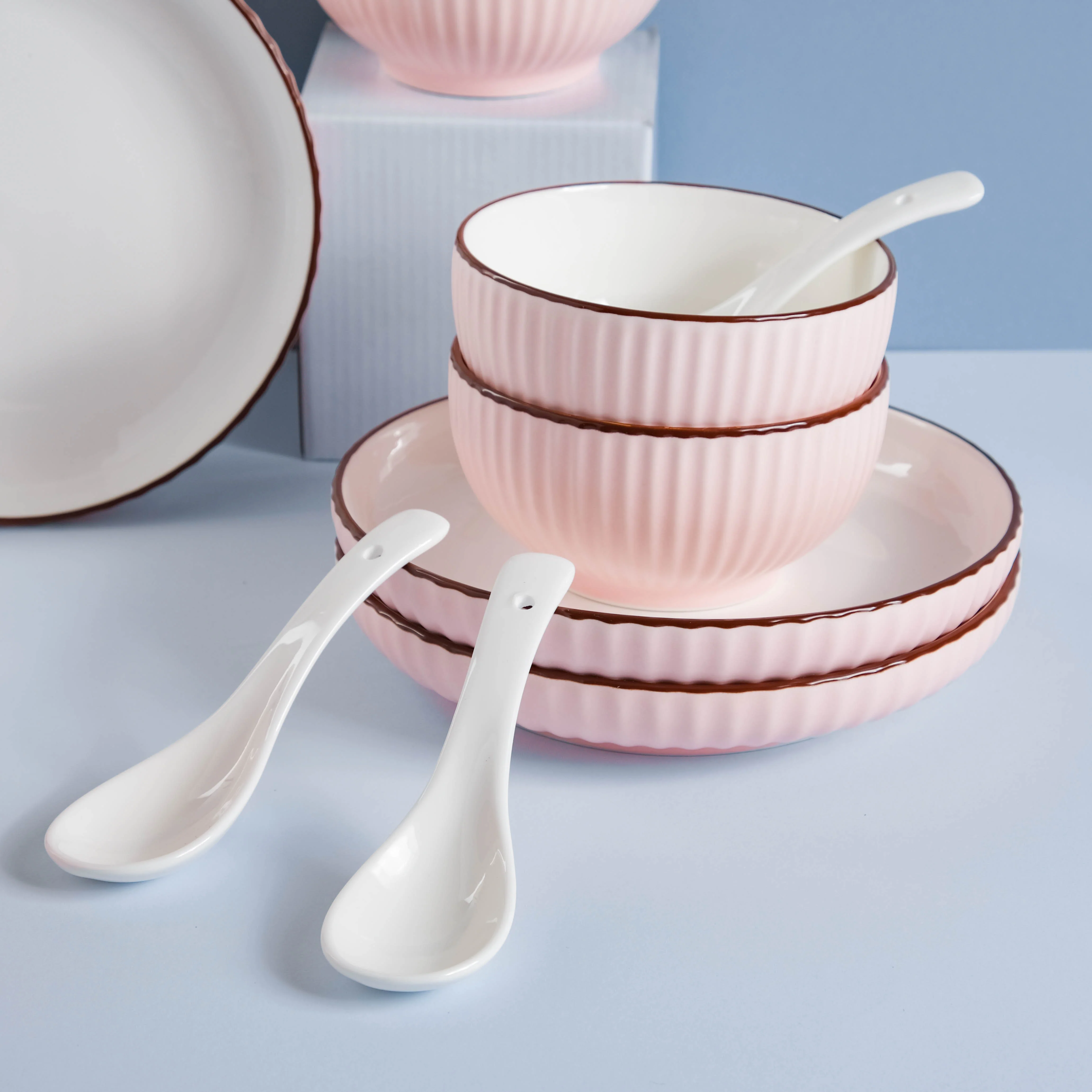 Pink Blossom 18 Piece Pasta Set For 4 - Image 3