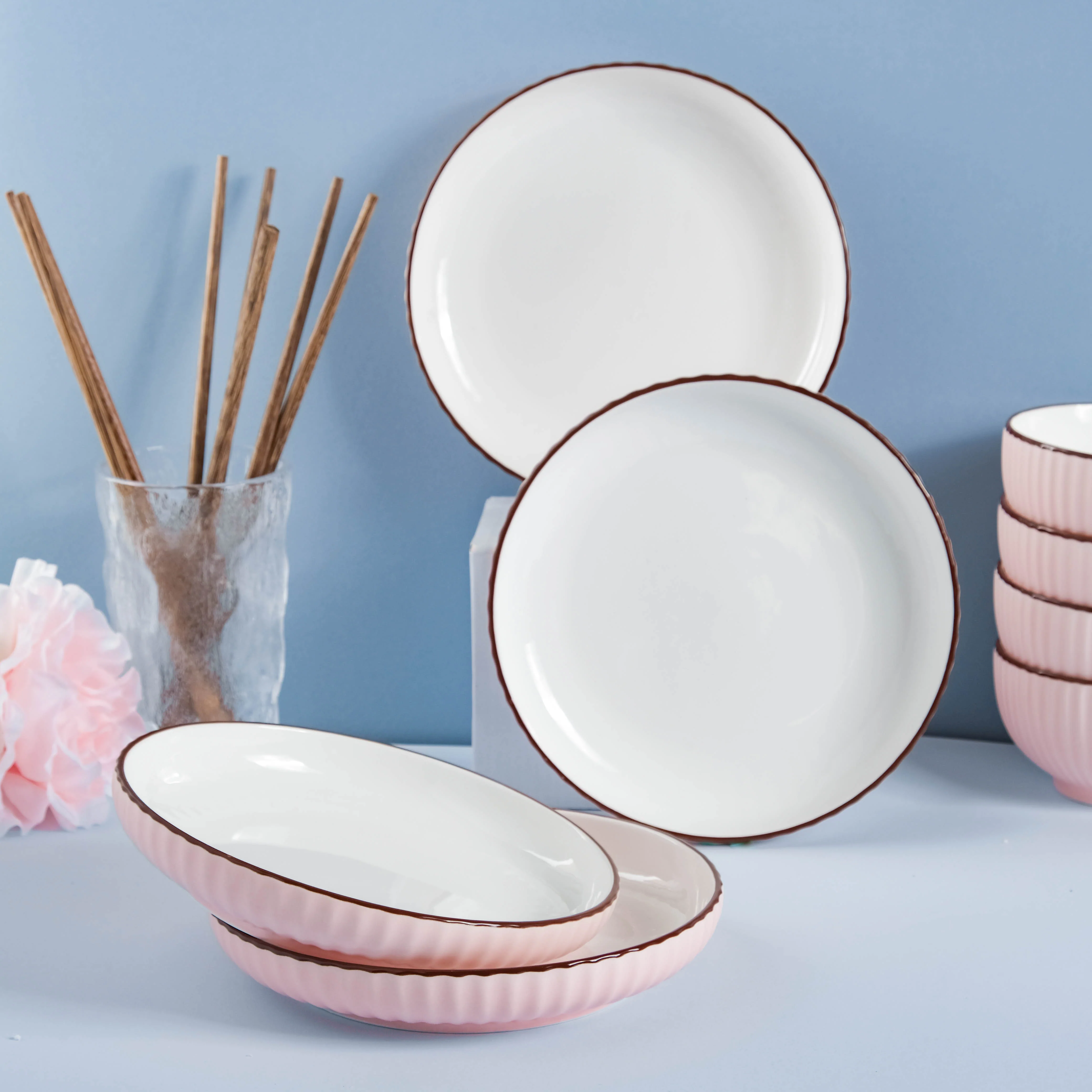 Pink Blossom 18 Piece Pasta Set For 4 - Image 4