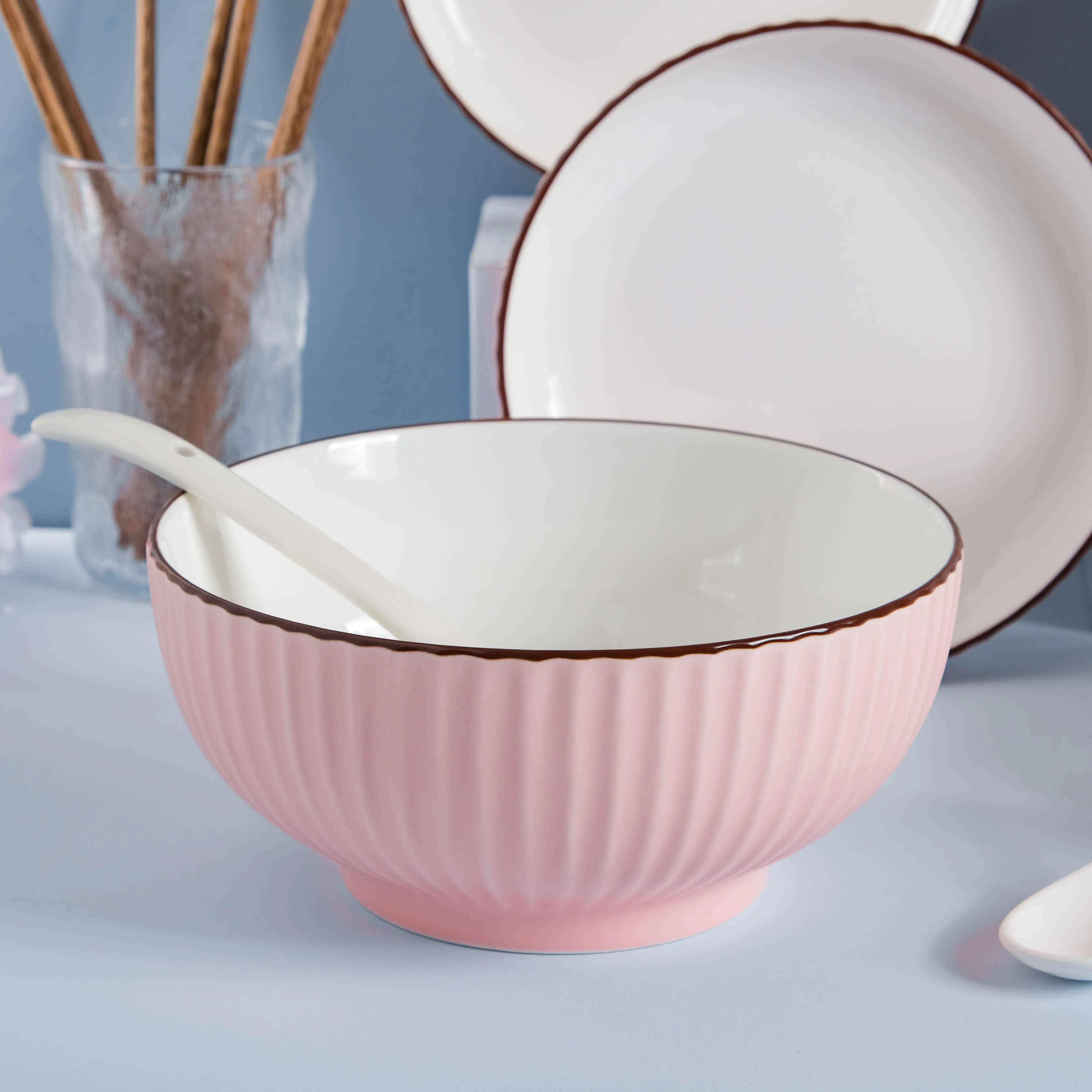 Pink Blossom 18 Piece Pasta Set For 4 - Image 7