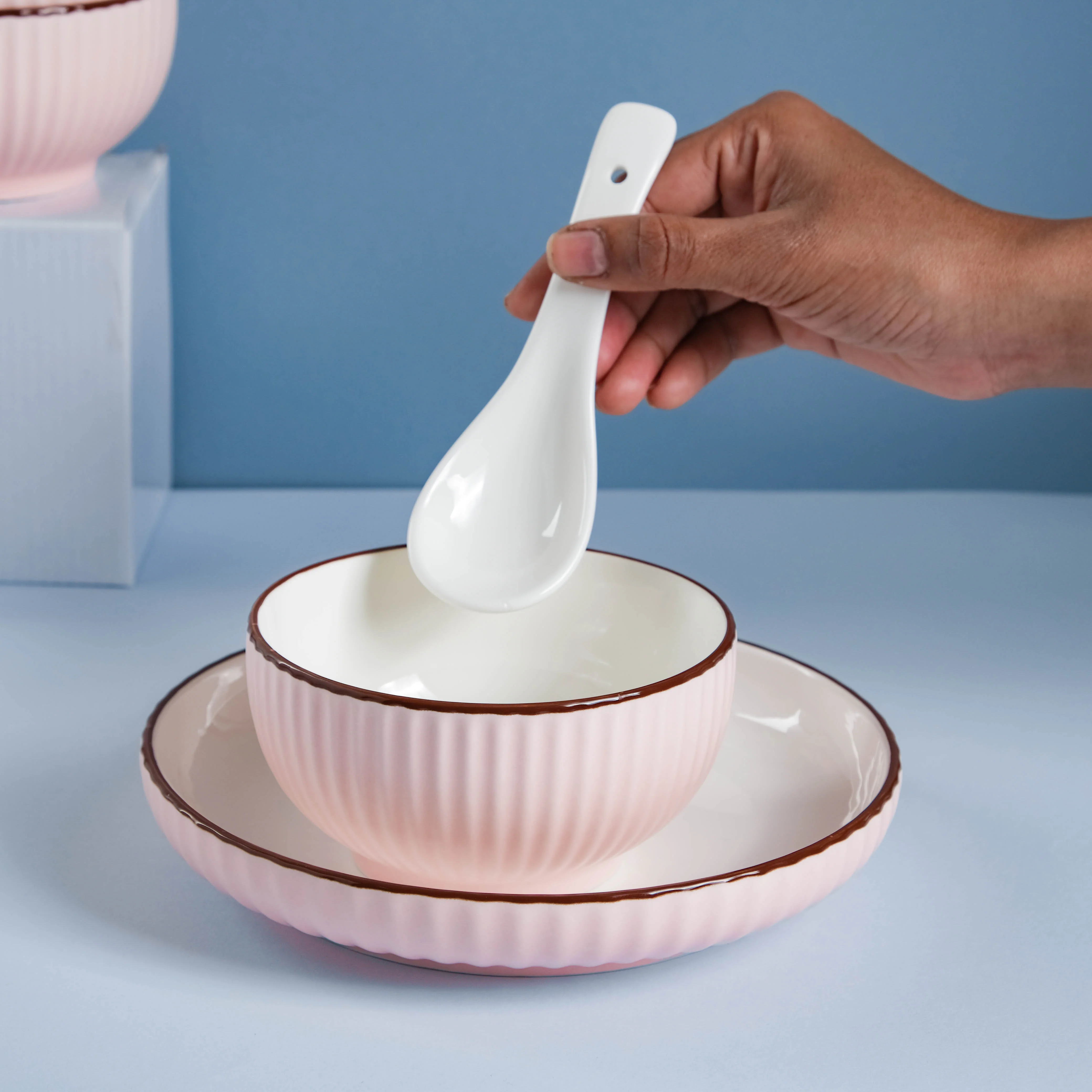 Pink Blossom 18 Piece Pasta Set For 4 - Image 9
