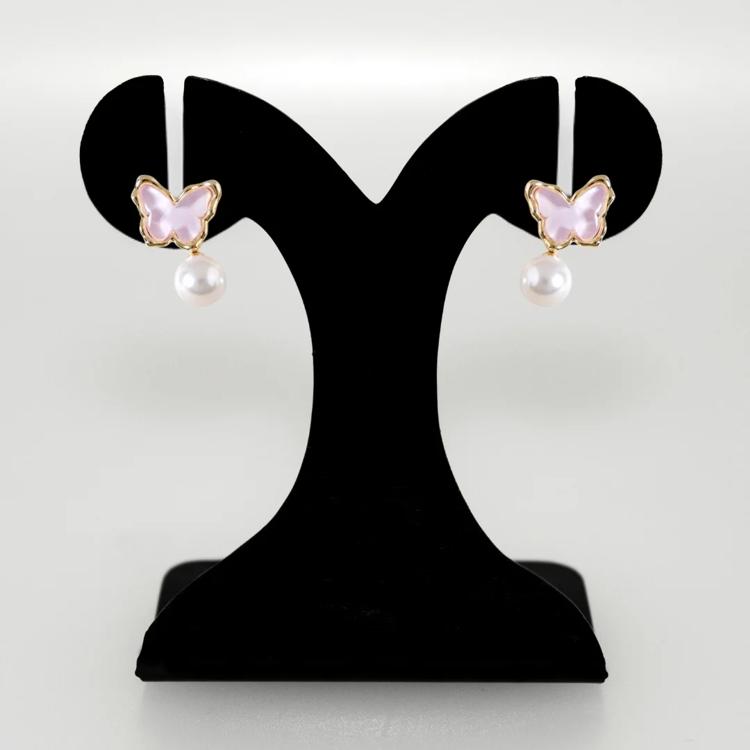 Pink Butterfly Drop Earrings - Image 6