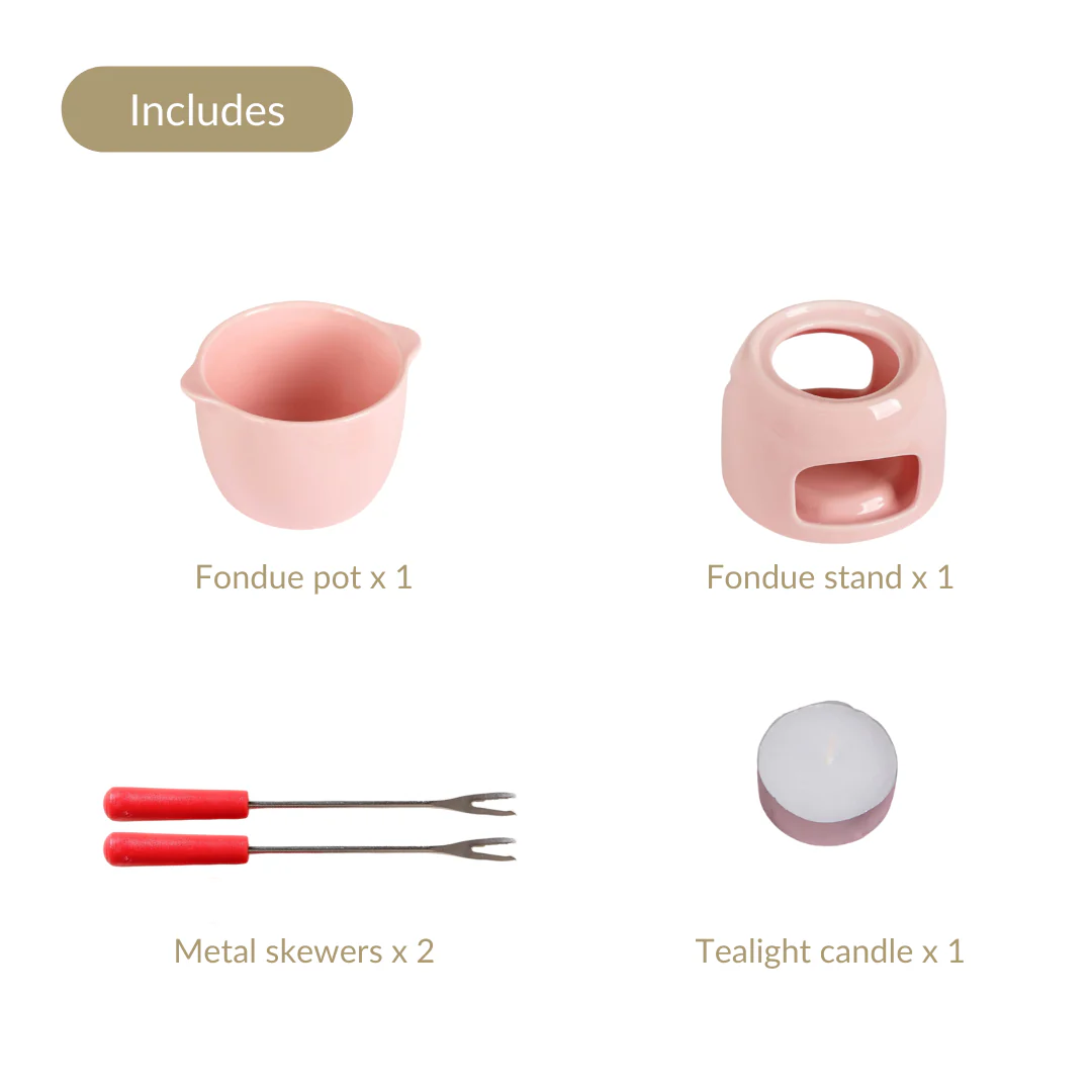 Pink Ceramic Fondue Set With 2 Dipping Skewers - Image 5