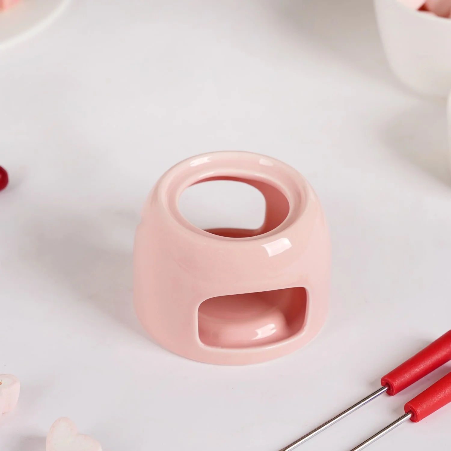 Pink Ceramic Fondue Set With 2 Dipping Skewers - Image 8