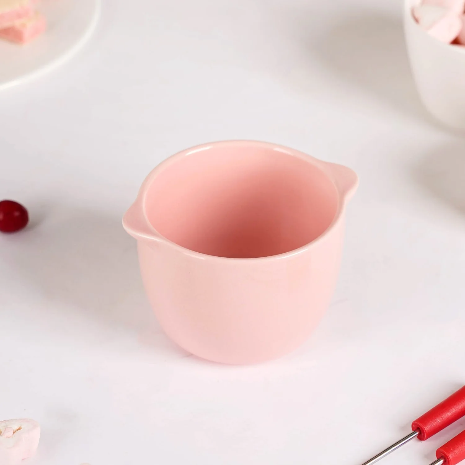 Pink Ceramic Fondue Set With 2 Dipping Skewers - Image 9