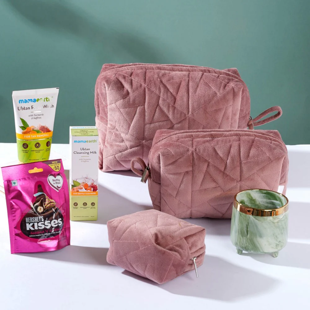 Pink Cosmetic Bag And Organizer Gift Hamper Set Of 5 - Image 2