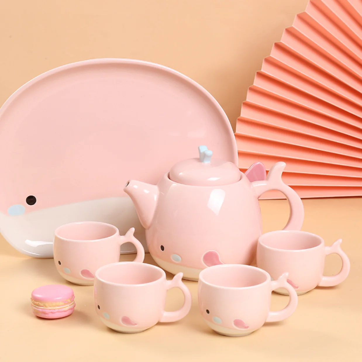 Pink Cute Whale Tea Set