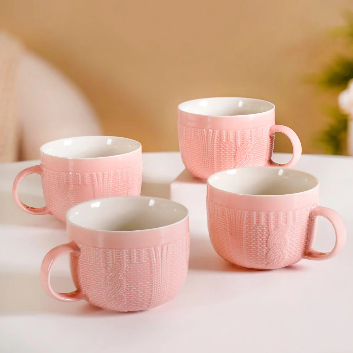 Pink Embossed Cappuccino Cup Set of 4 Large 490ml