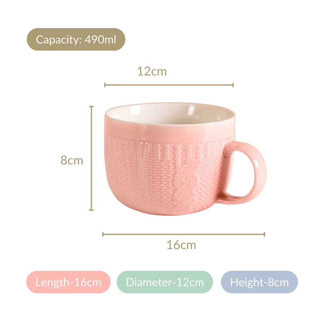 Pink Embossed Cappuccino Cup Set of 4 Large 490ml - Image 5