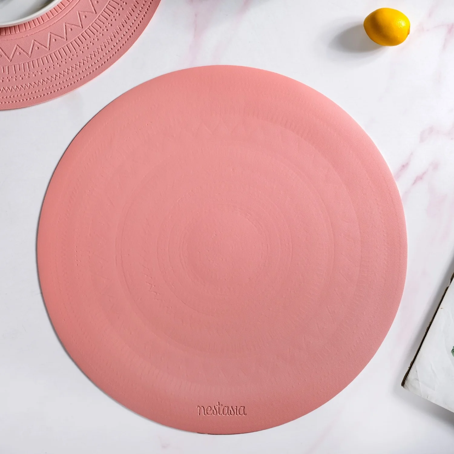 Pink Embossed Warli Design Round Table Mat Set Of 6 - Image 6