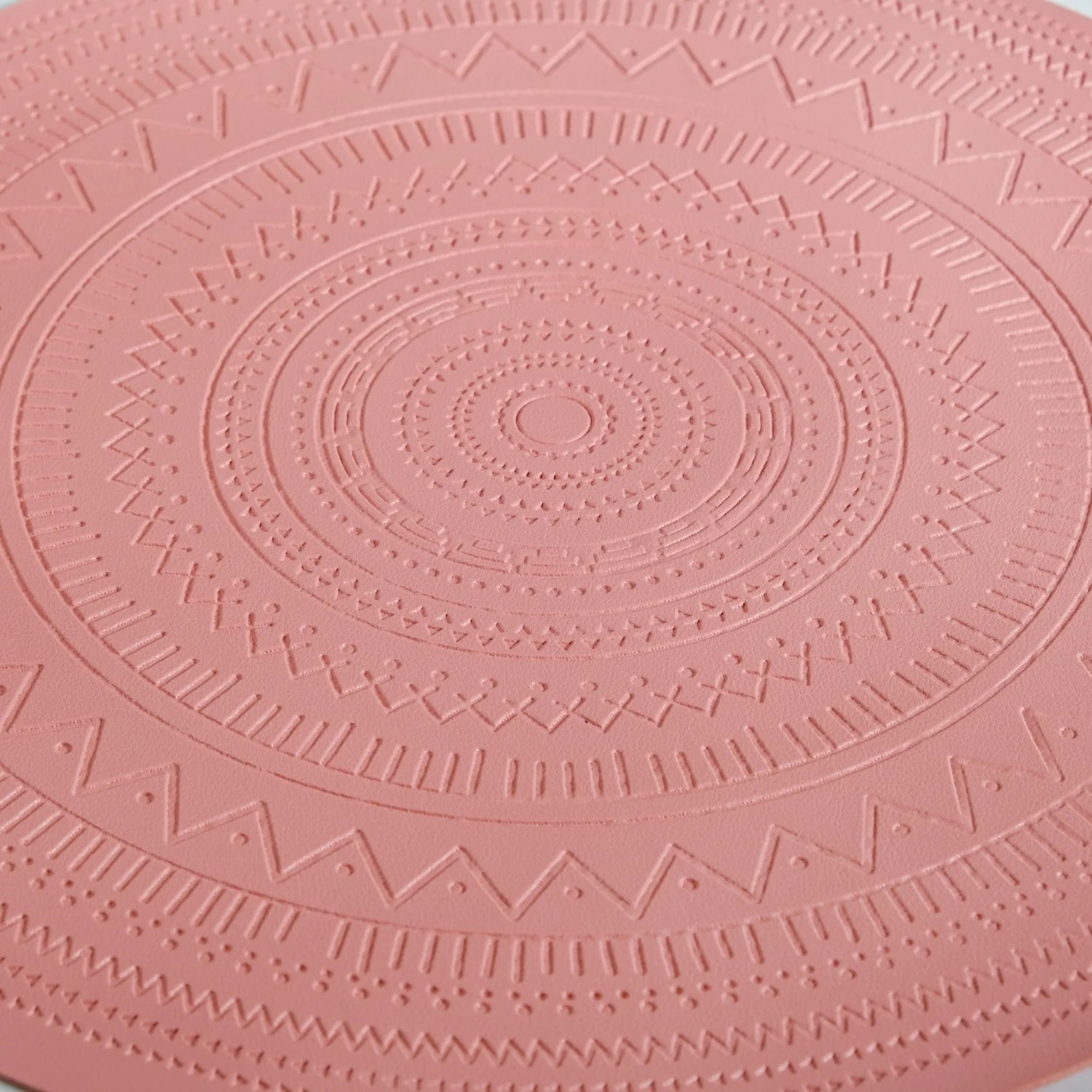 Pink Embossed Warli Design Round Table Mat Set Of 6 - Image 7