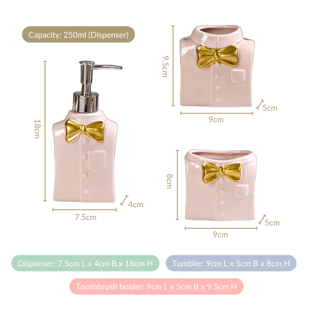 Pink Gloss Bowtie Shirt Ceramic Bath Set Of 3 - Image 3