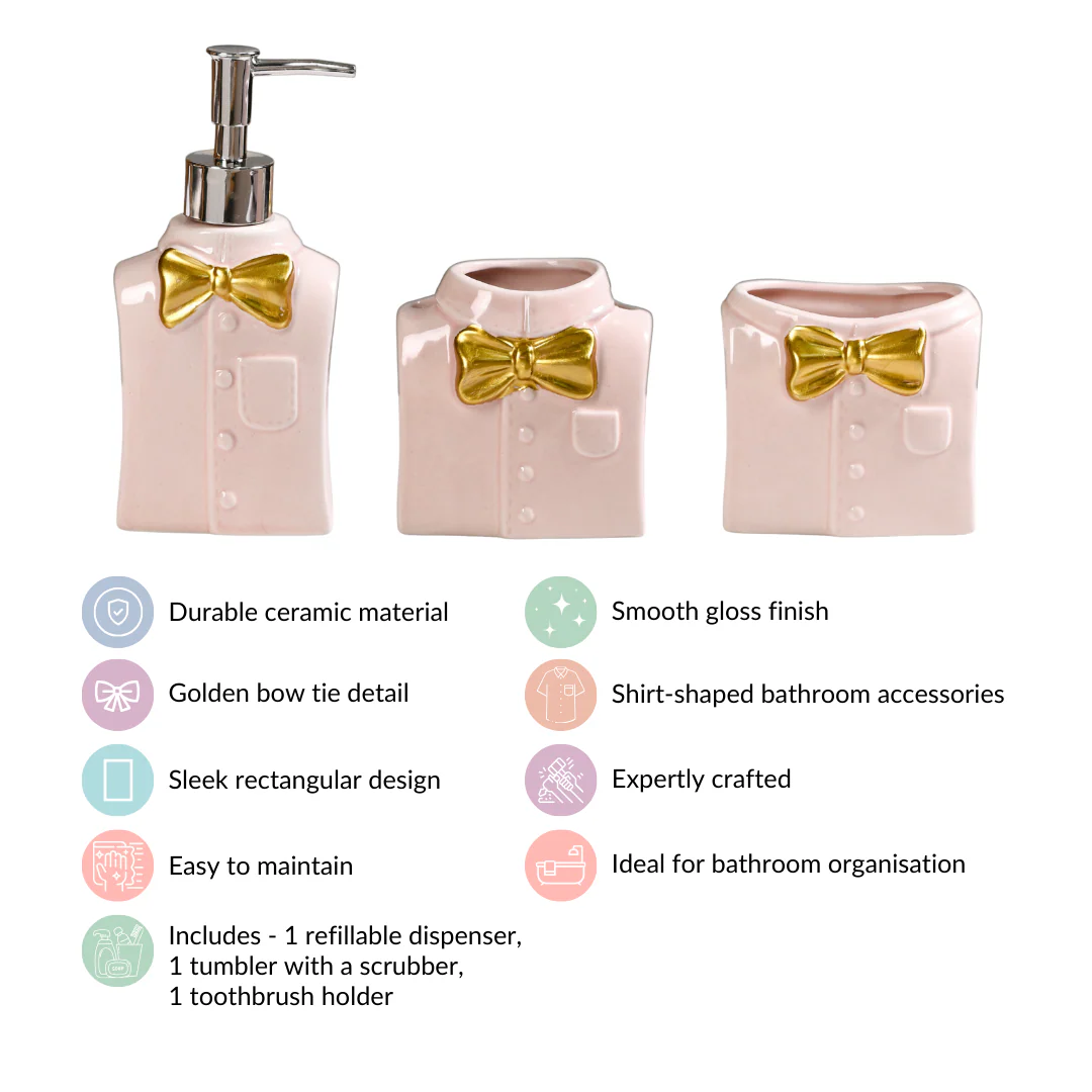 Pink Gloss Bowtie Shirt Ceramic Bath Set Of 3 - Image 5