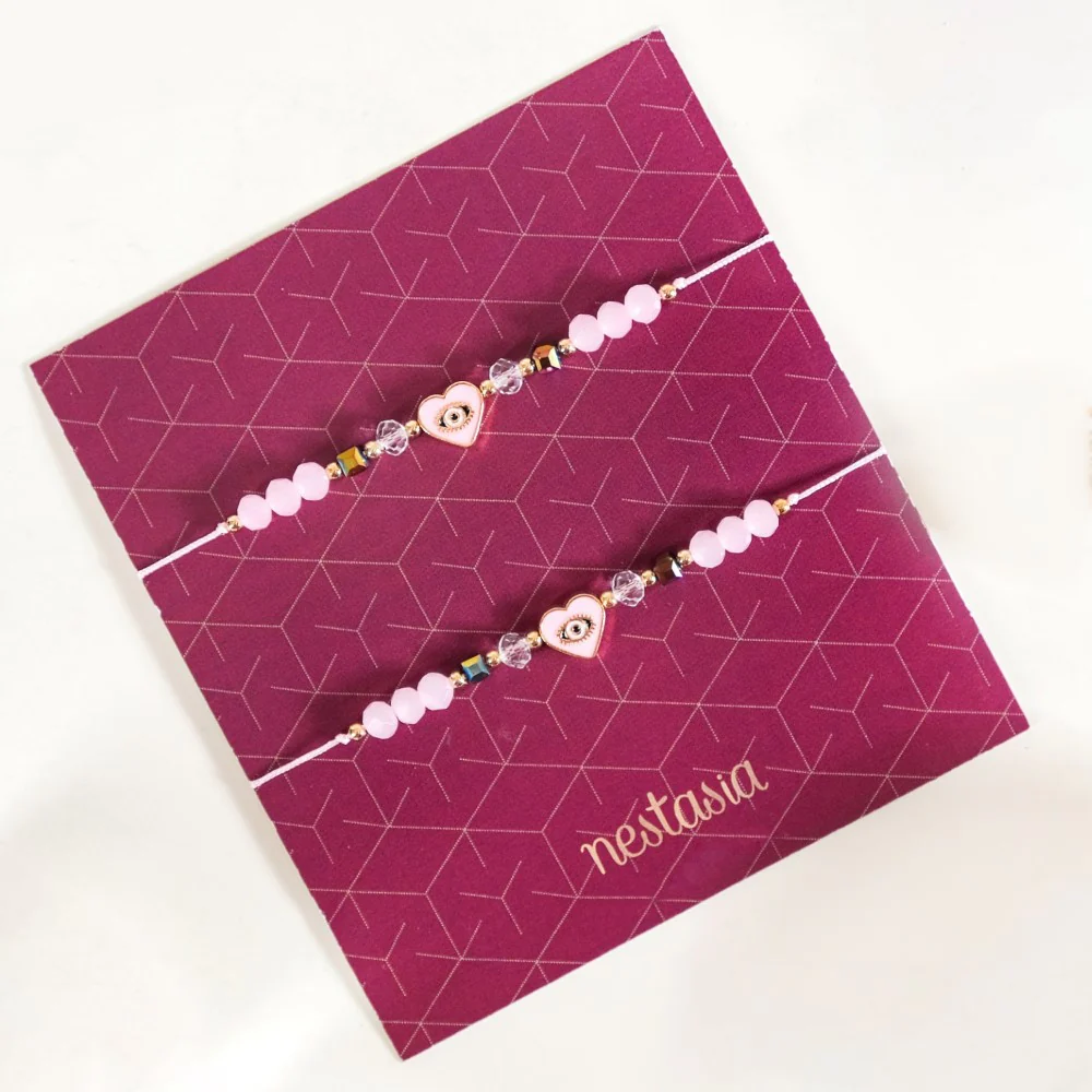 Pink Hamsa Eye Talisman Charm Bracelet Set Of 2 - Image 3