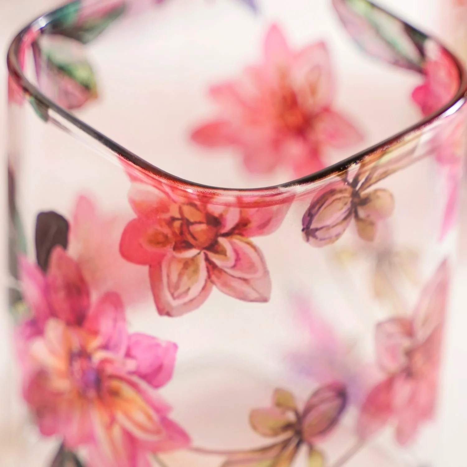 Pink Lotus Square Borosilicate Glass Tumbler Set Of 4 230ml - Image 7