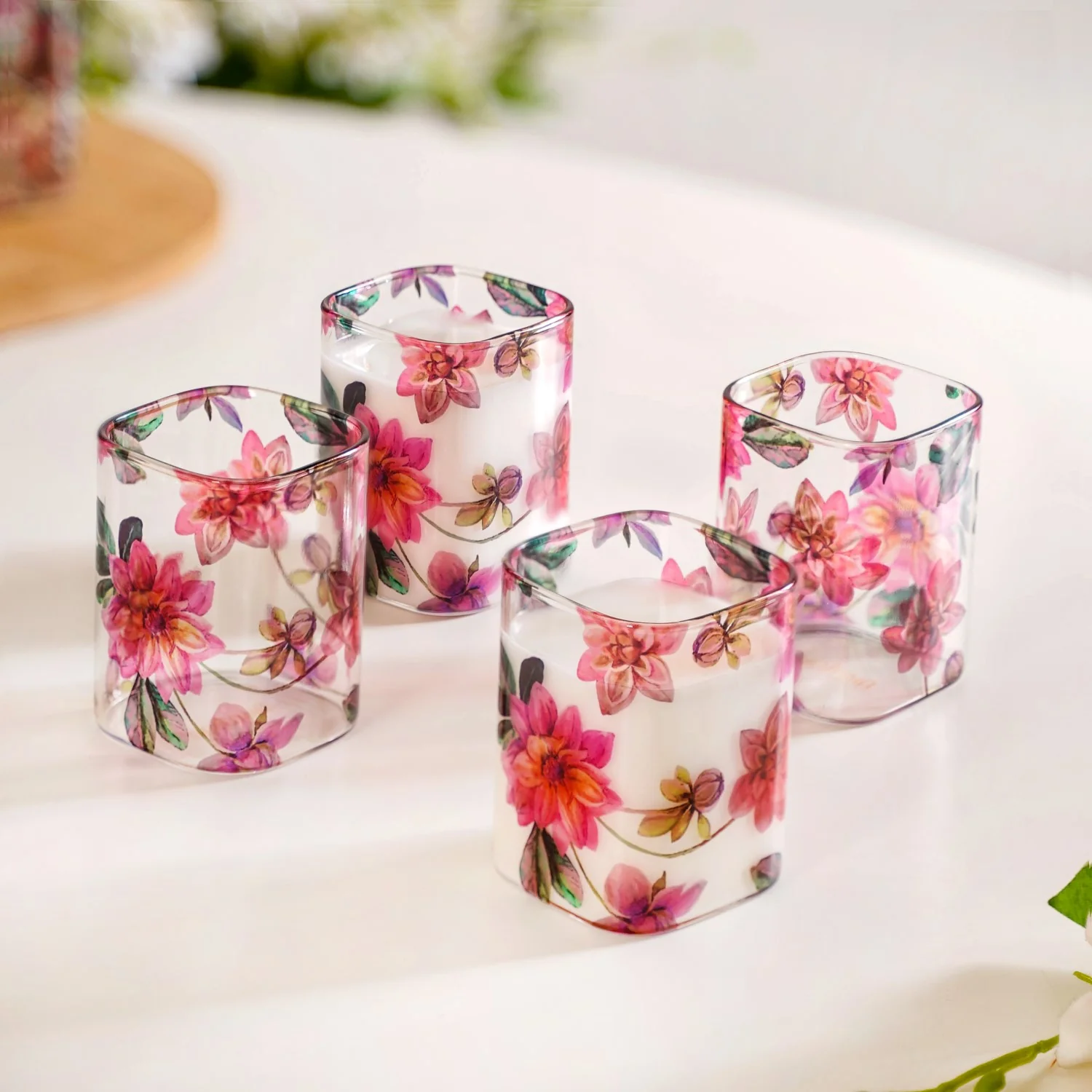 Pink Lotus Square Borosilicate Glass Tumbler Set Of 4 230ml - Image 8