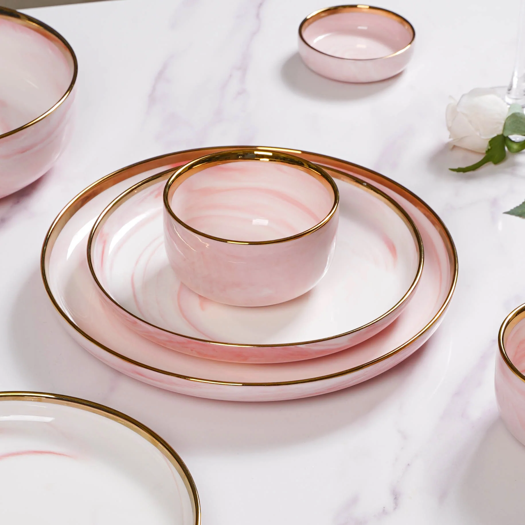 Pink Marble 26 Piece Dinnerware For 6 - Image 3