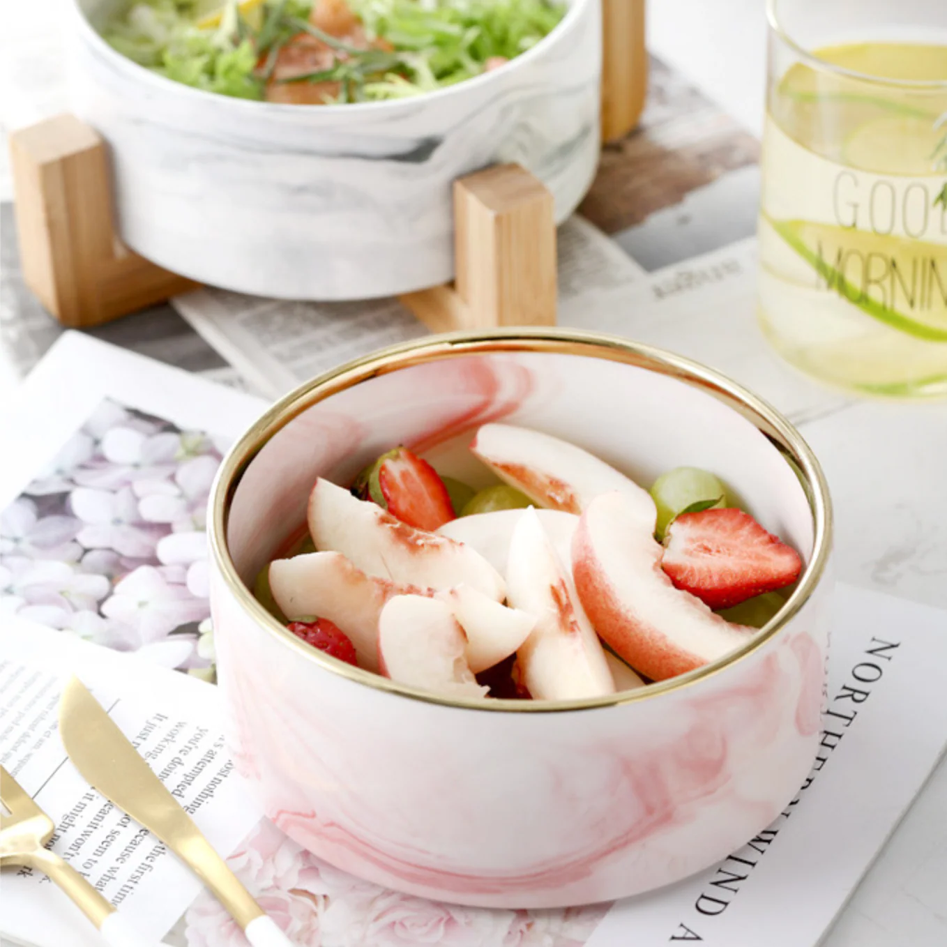 Pink Marble Bowl with Stand - Image 9