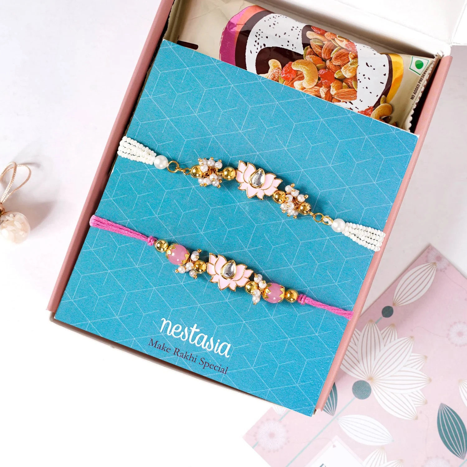 Pink Meenakari Lotus Raksha Bandhan Gift Hamper - Image 8