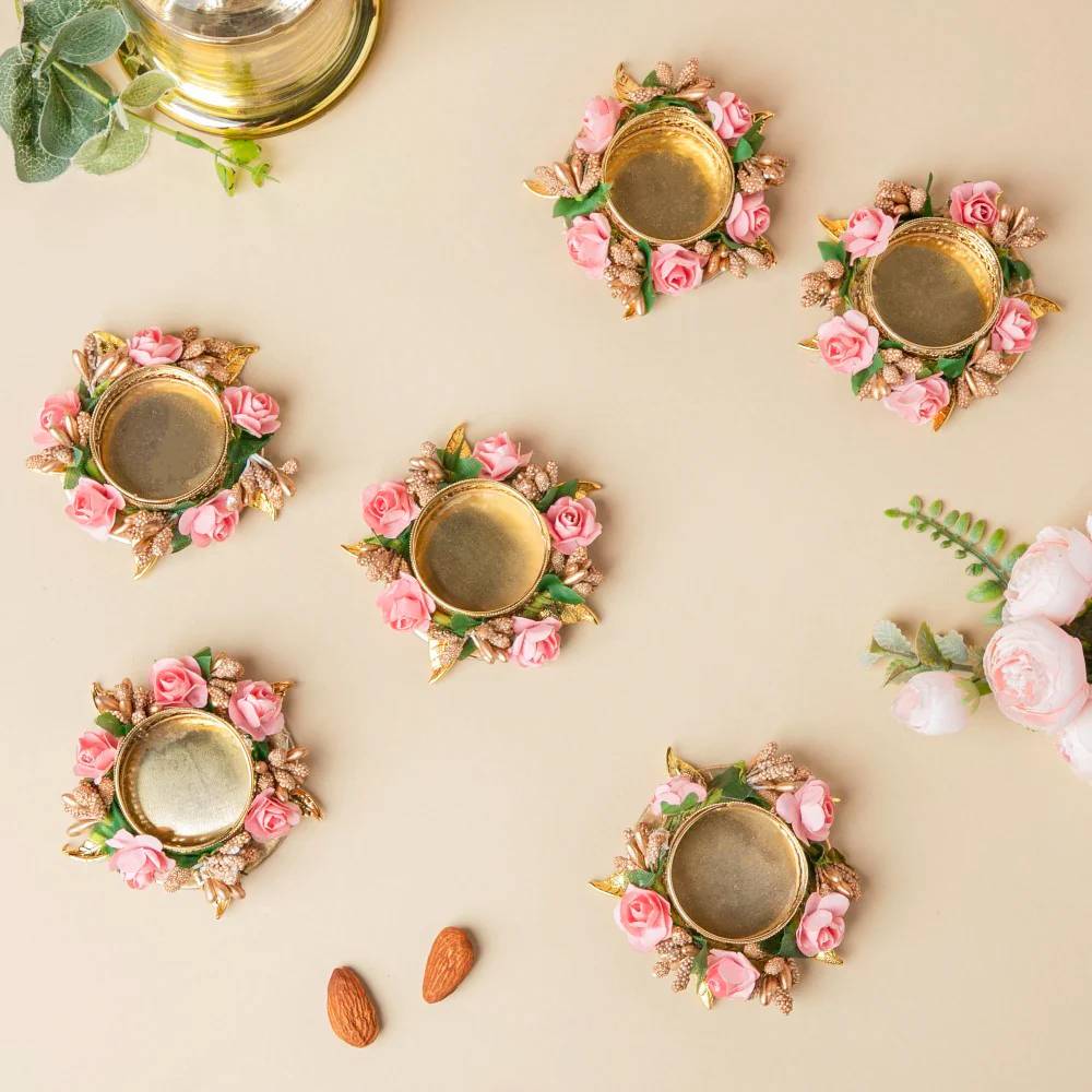 Pink Rose Tea Light Holder Set Of 6 - Image 3