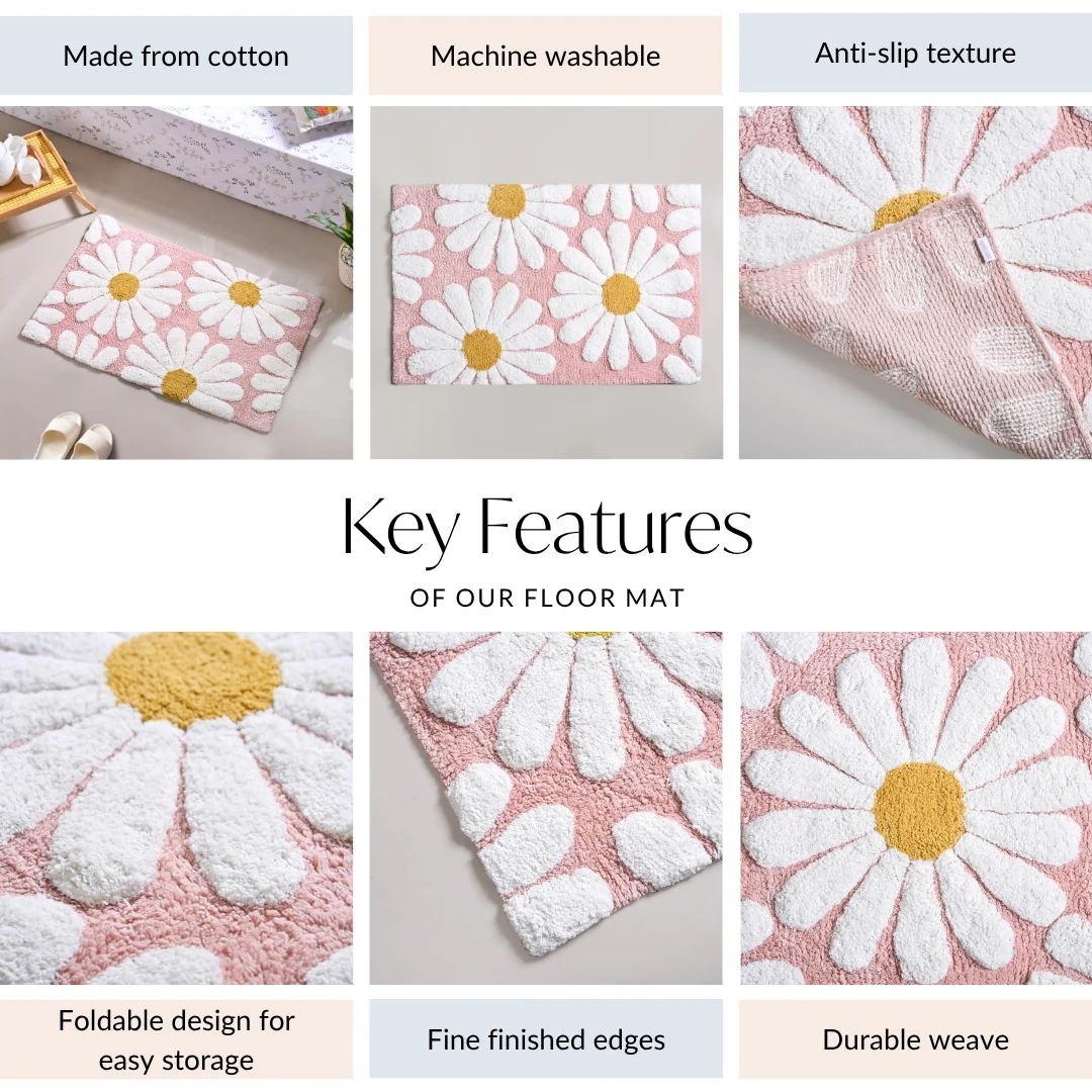 Pink Roseate Cotton Anti Slip Floor Mat 85x53cm - Image 3