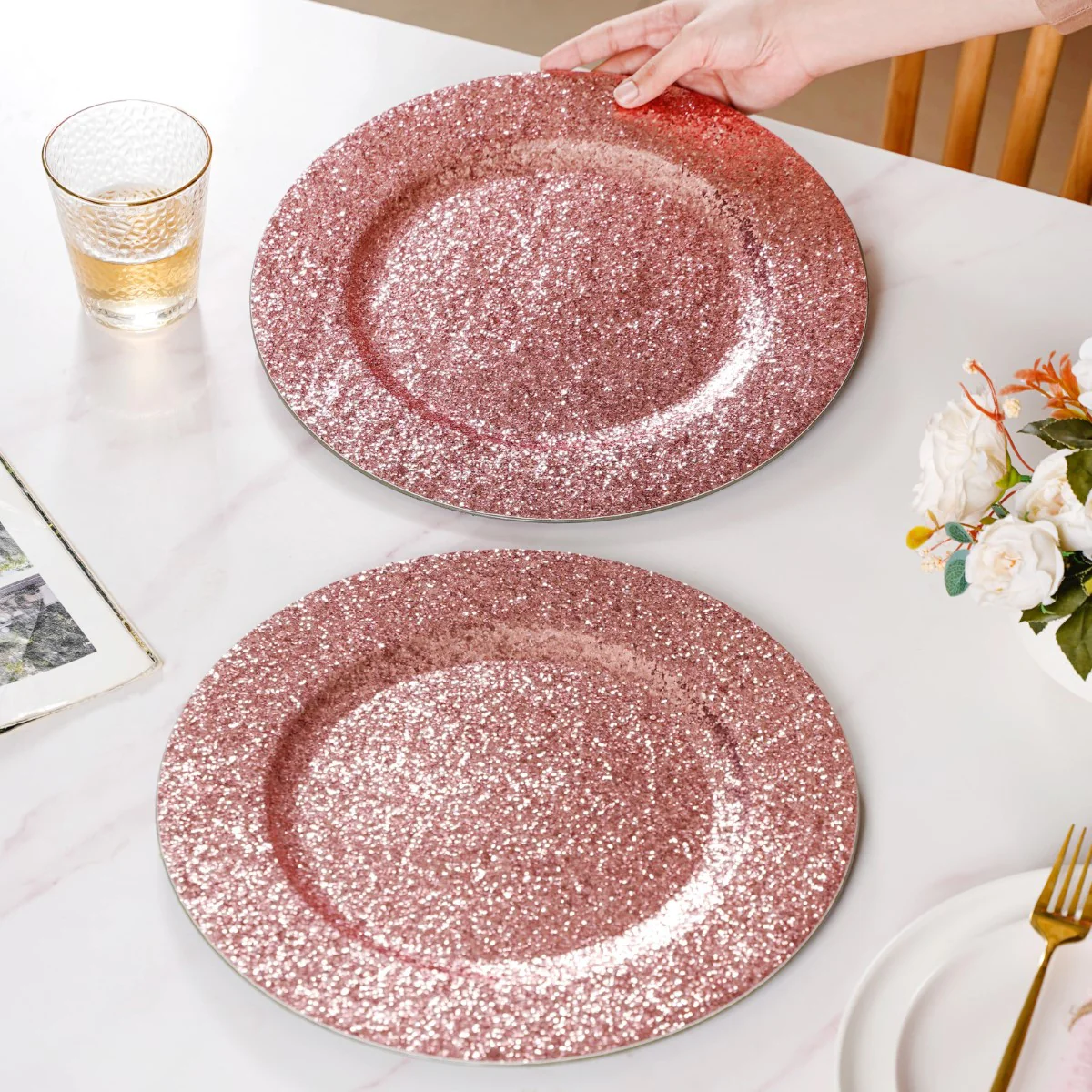 Pink Shimmer Charger Plate Set Of 6 13 Inch - Image 5