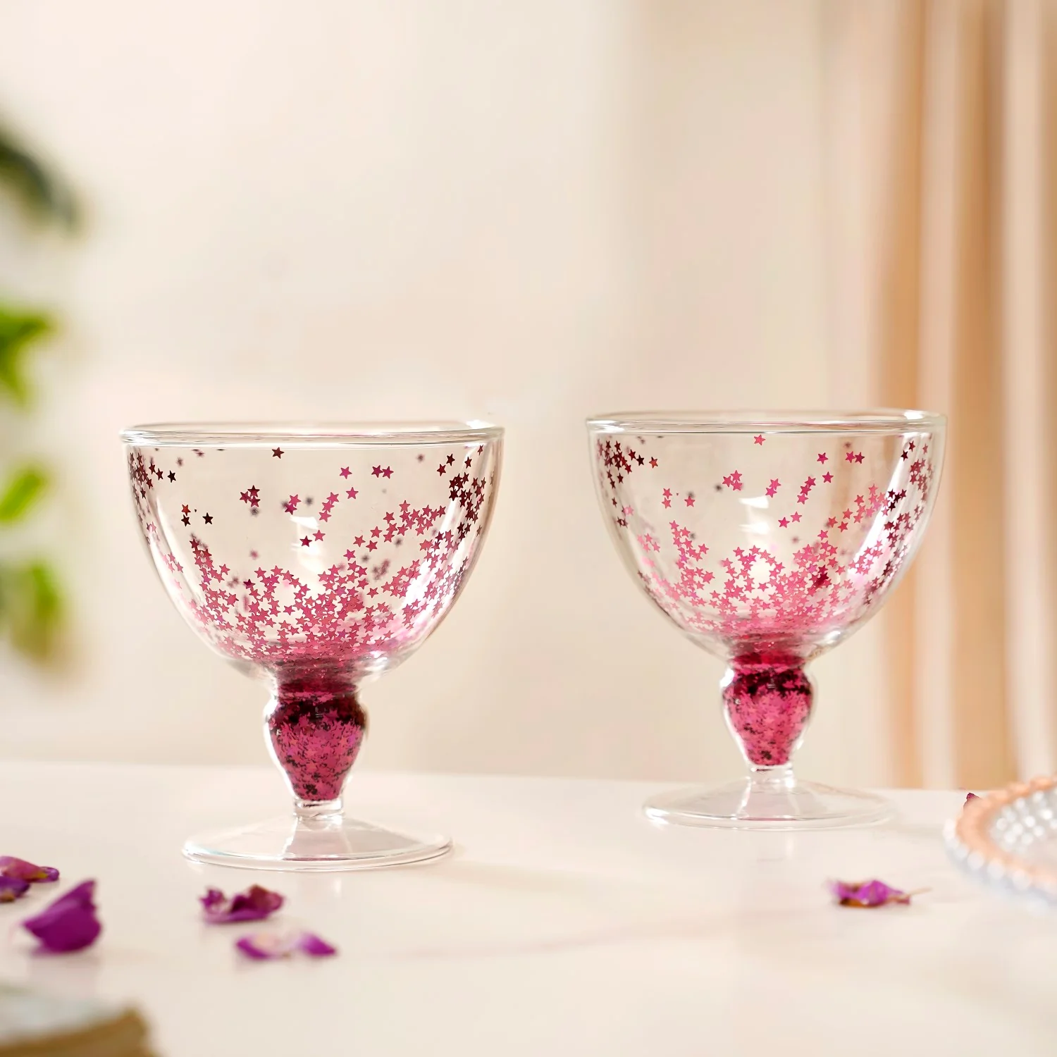 Pink Star Confetti Filled Double Wall Stem Glass Set Of 2 250ml - Image 2
